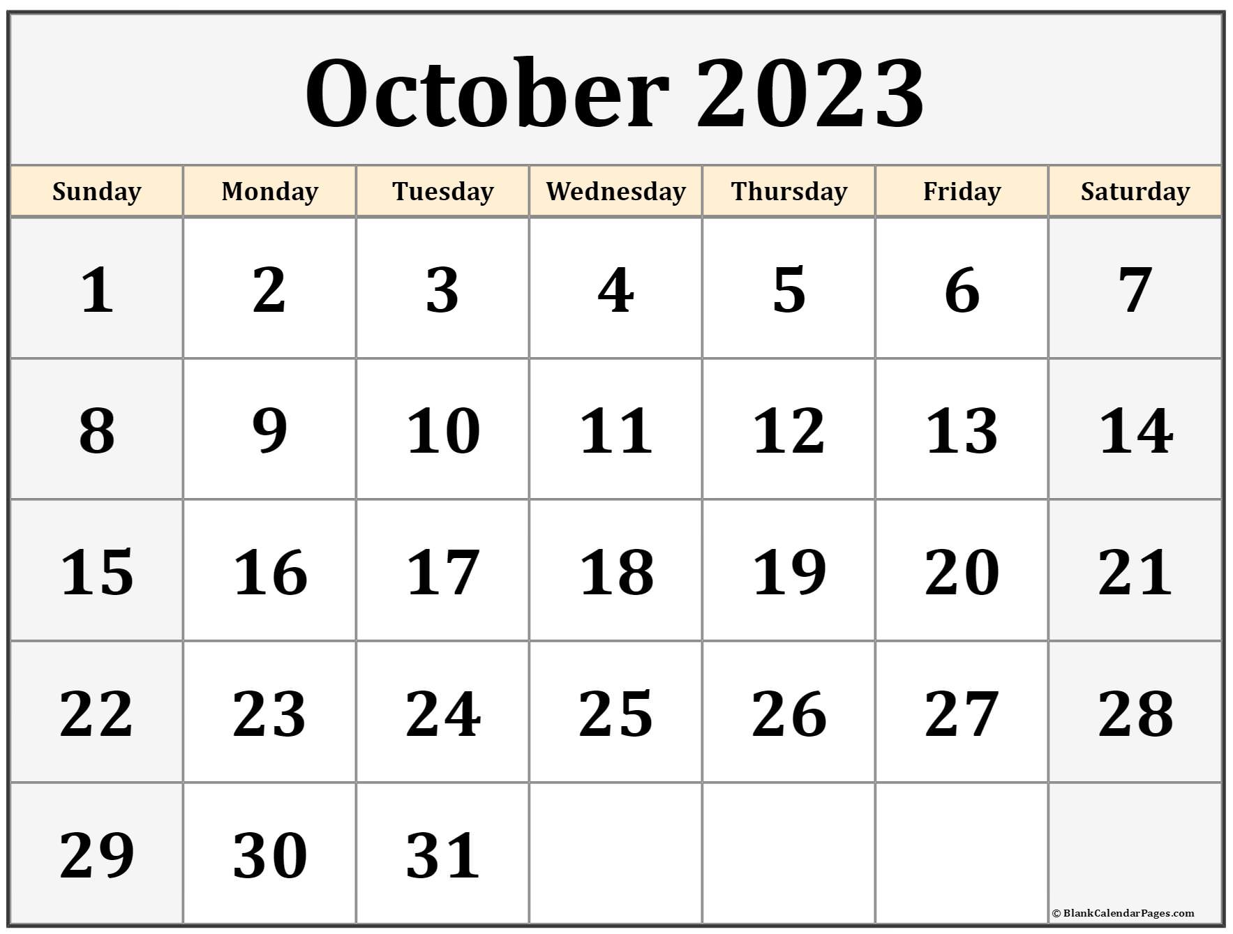 October 2023 calendar free printable calendar