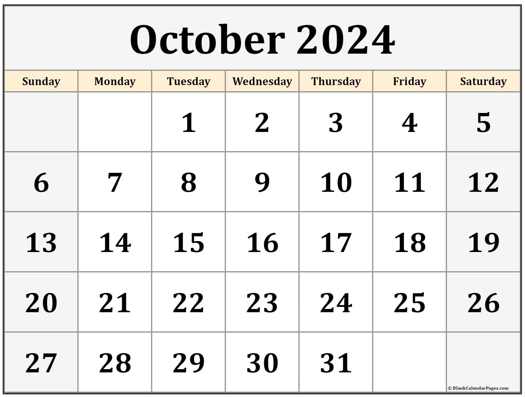October 2024 calendar free printable calendar