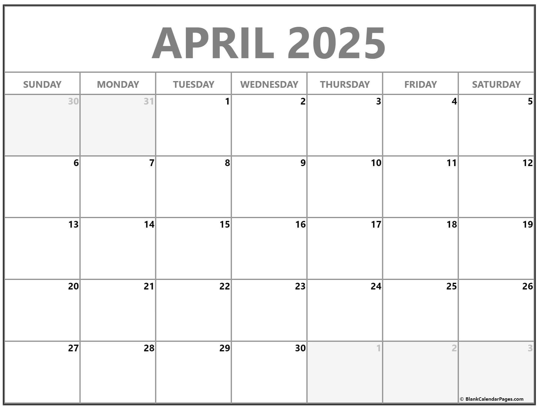 2025 April Calendar To Print Full Pages 