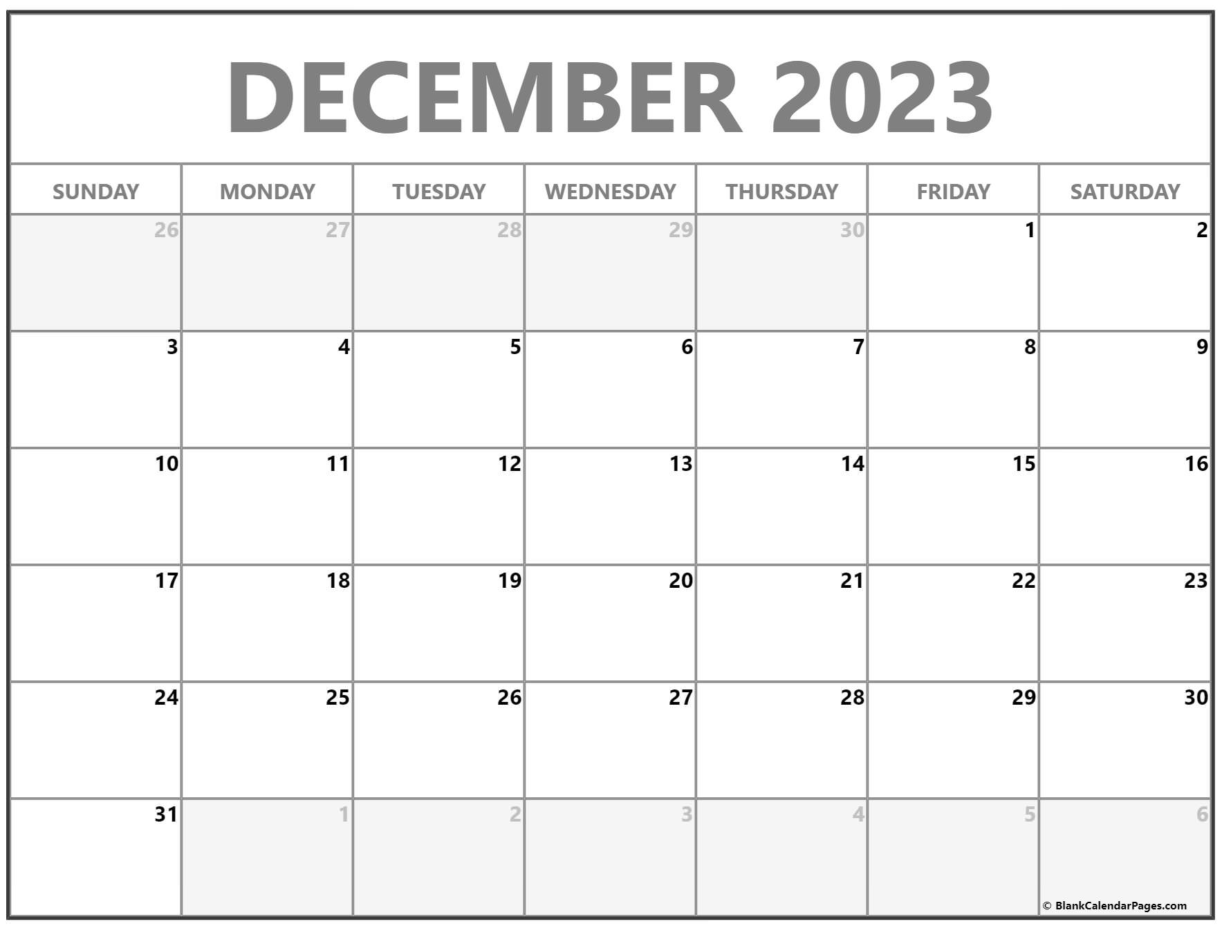 Free Printable 2023 December Calendar