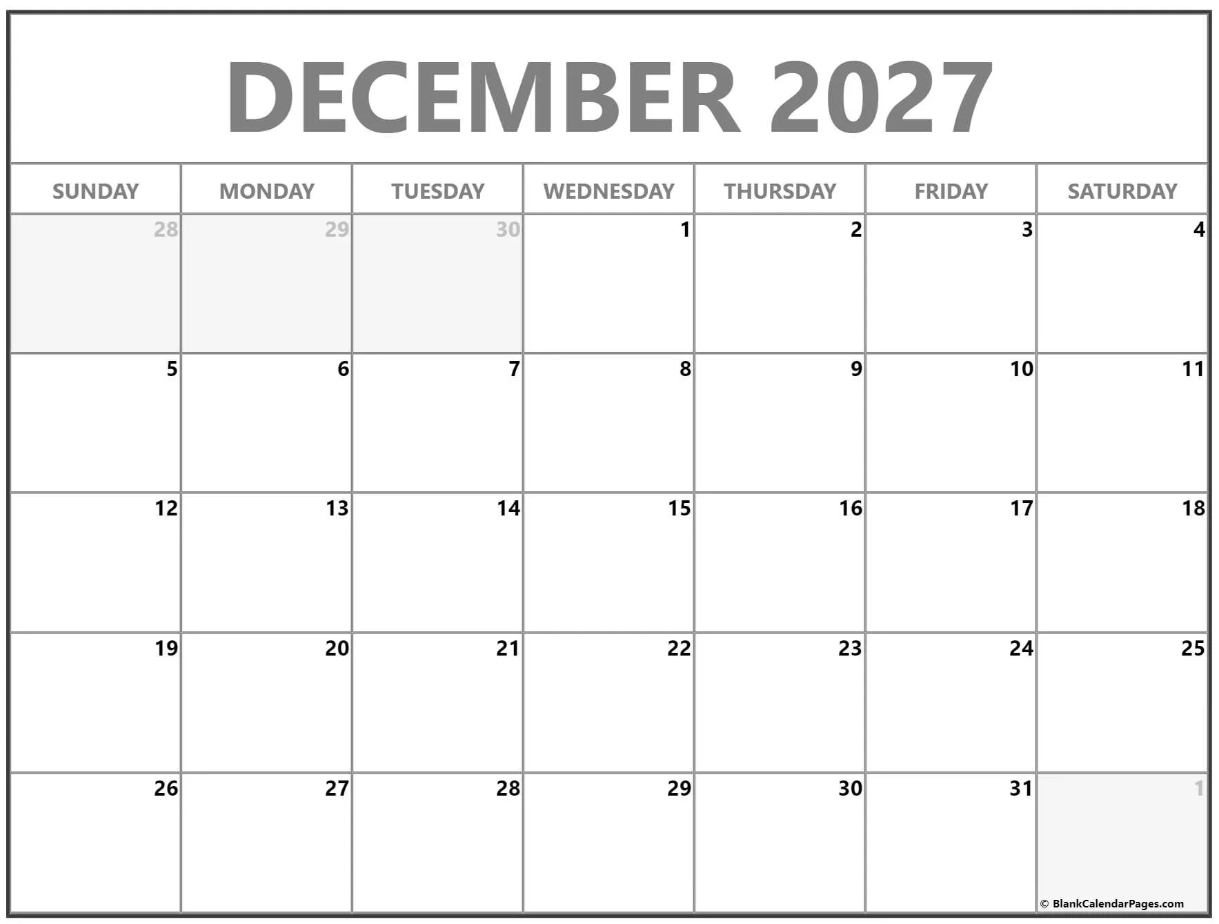 Blank calendar for December 2027