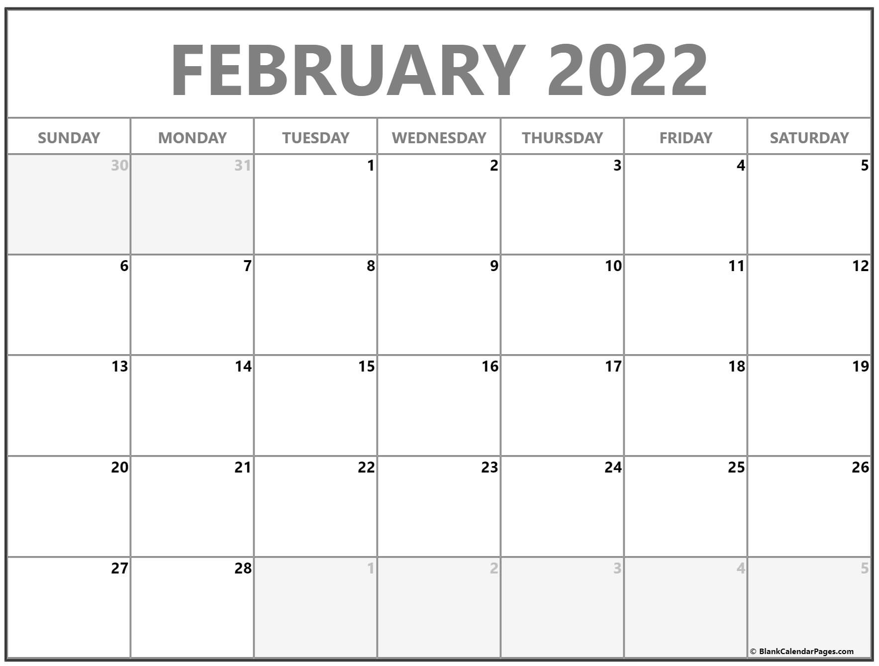 February 2022 Calendar Free Printable Calendar