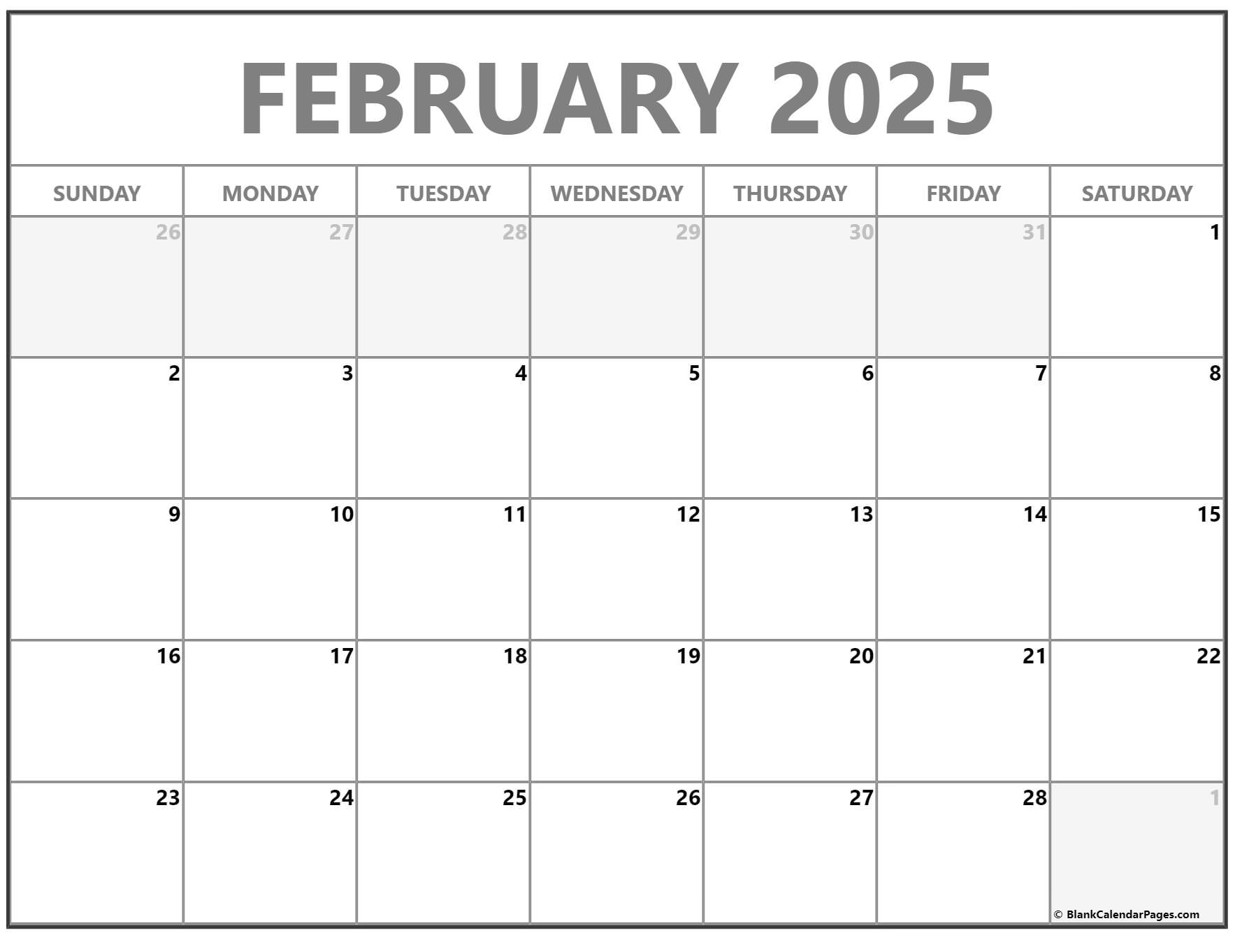 February 2025 calendar free printable calendar