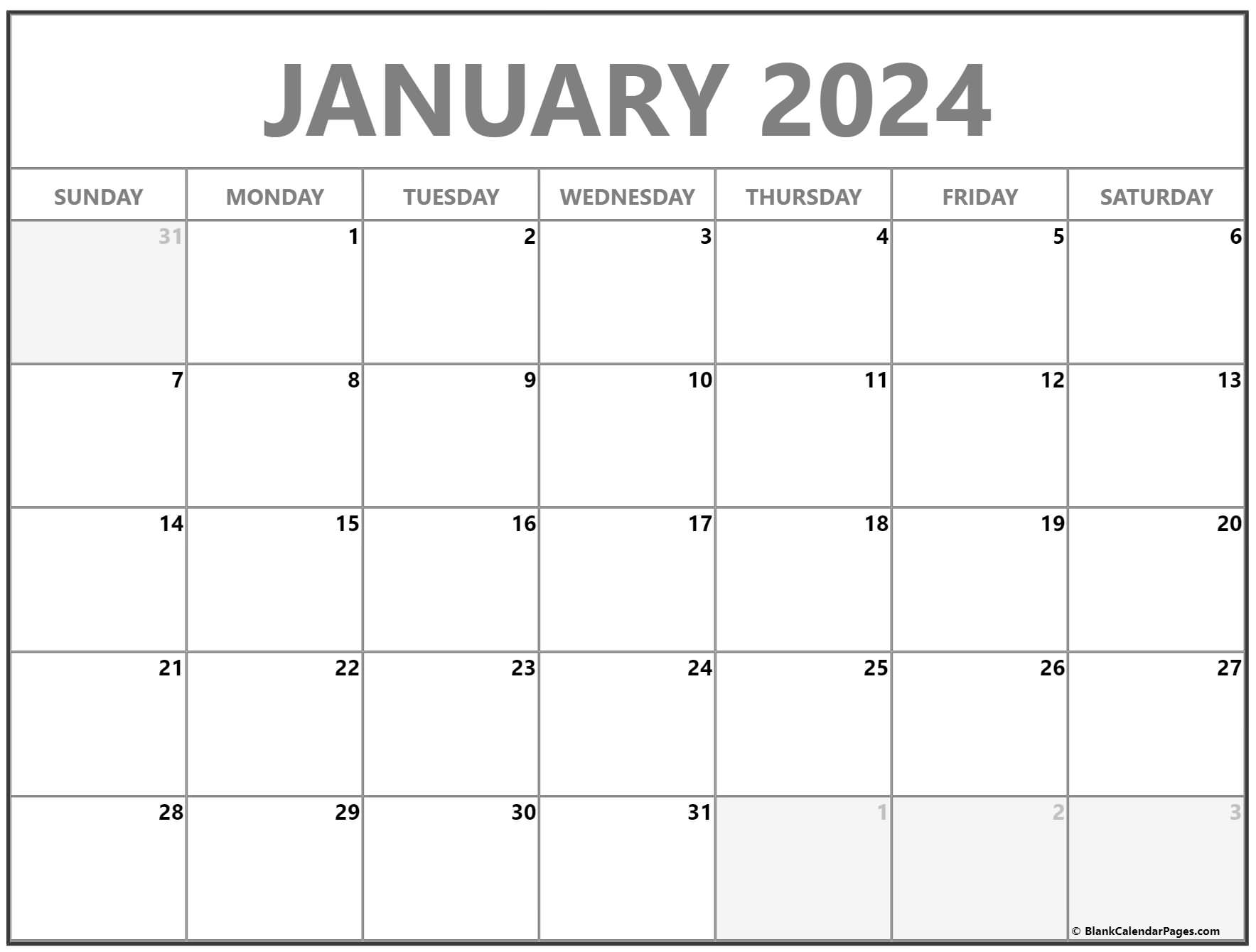 January 2024 Calendar Printable Printable Blank World