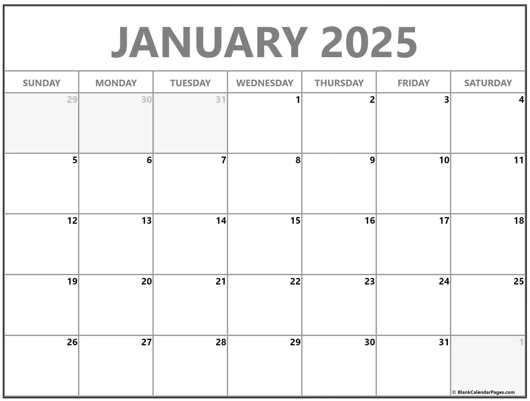 Blank calendar for January 2025