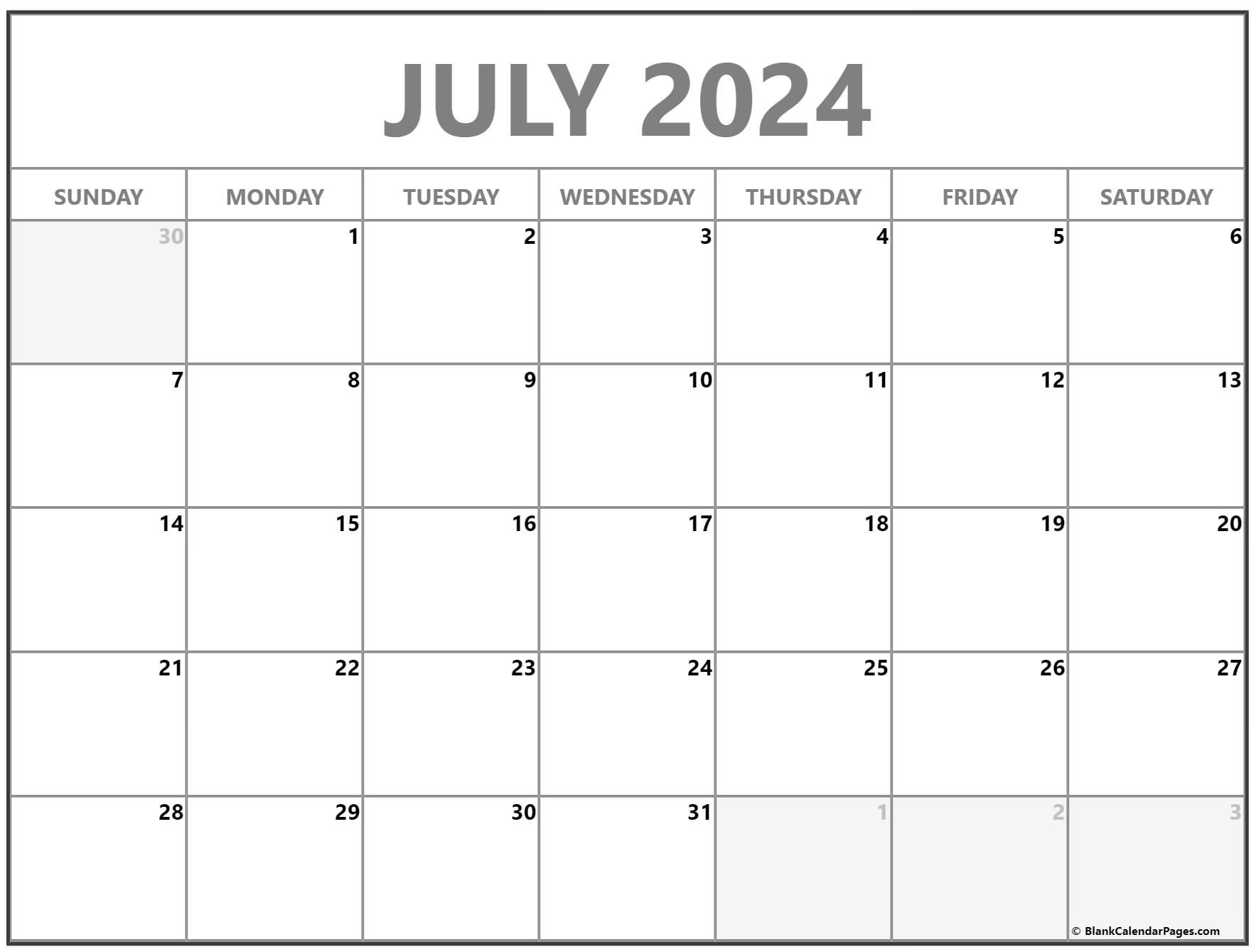 Printable Blank Calendar July 2022 Printable World Holiday