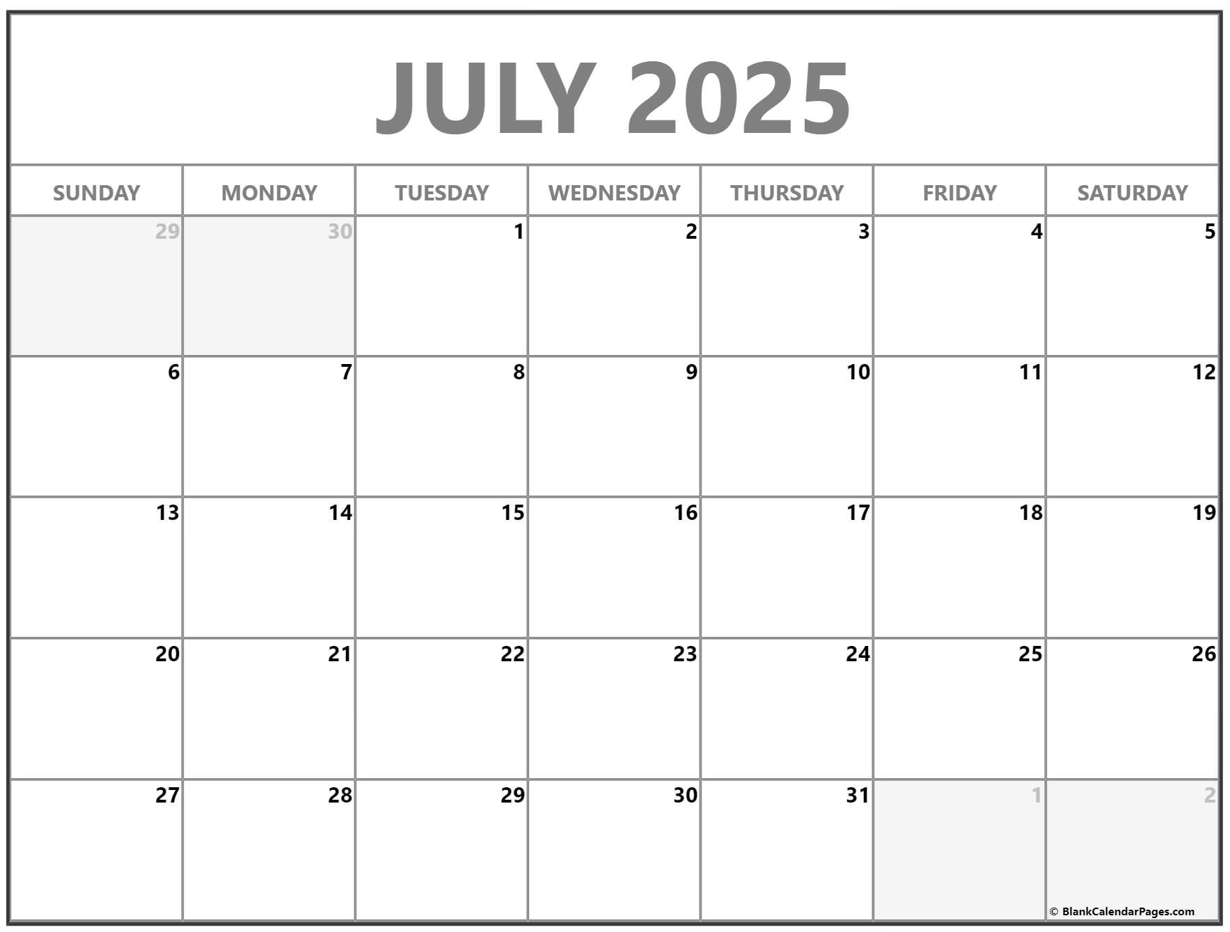 Cute Blan July 2025 Calendar