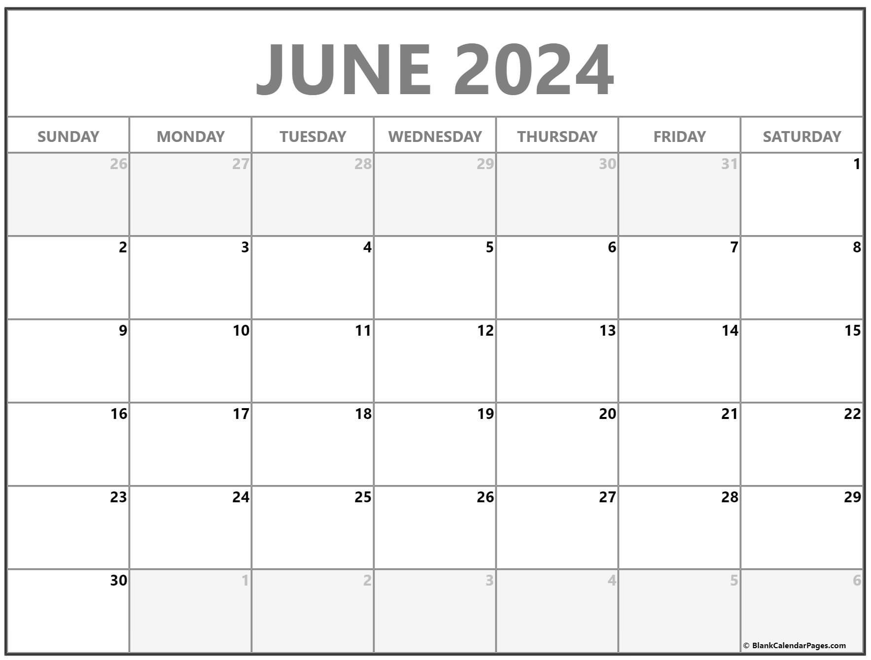 Blank June 2024 Calendar Printable Pdf Templates Free Download