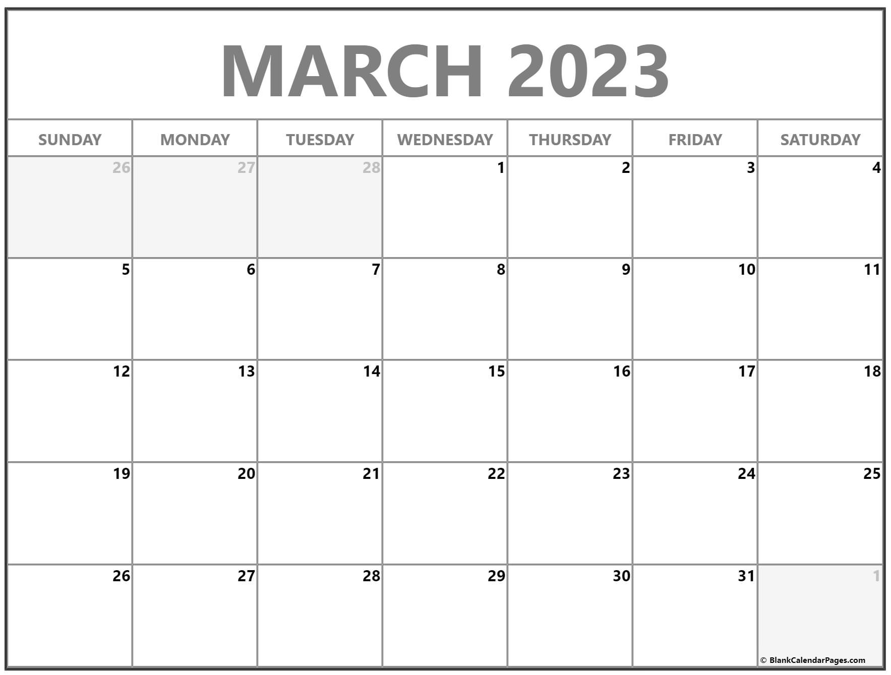 Blank March 2023 Printable Calendar - Minimalist Blank Printable