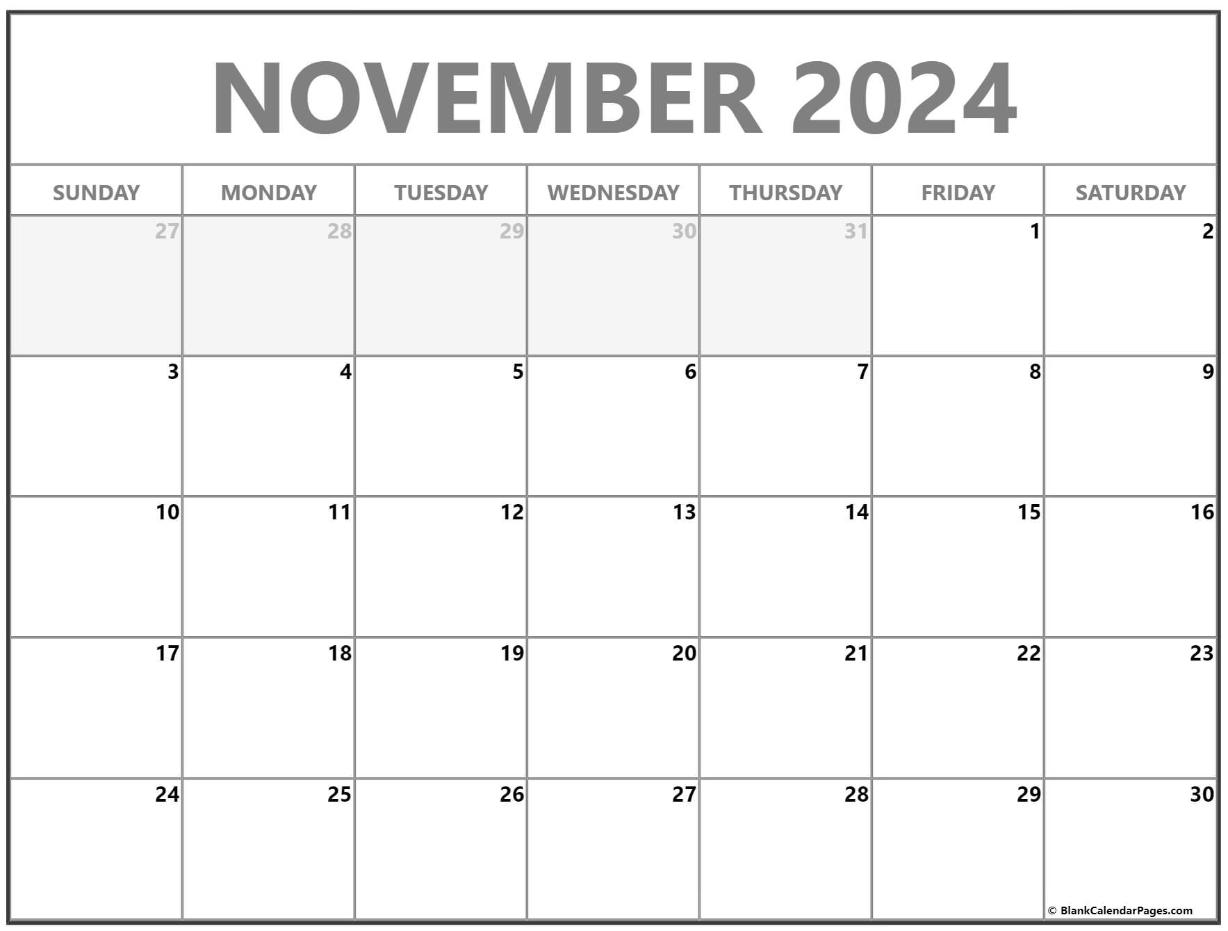 November 2024 Blank Calendar Printable Free - Brook Collete