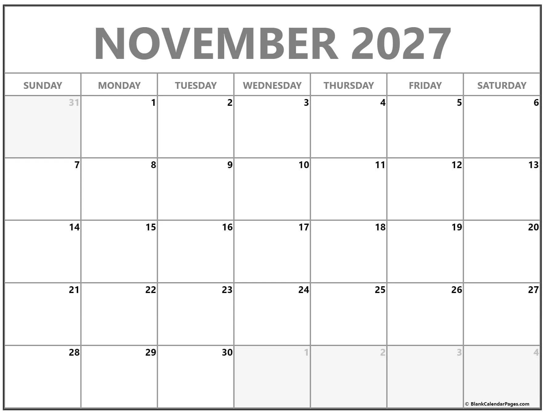 Blank calendar for November 2027