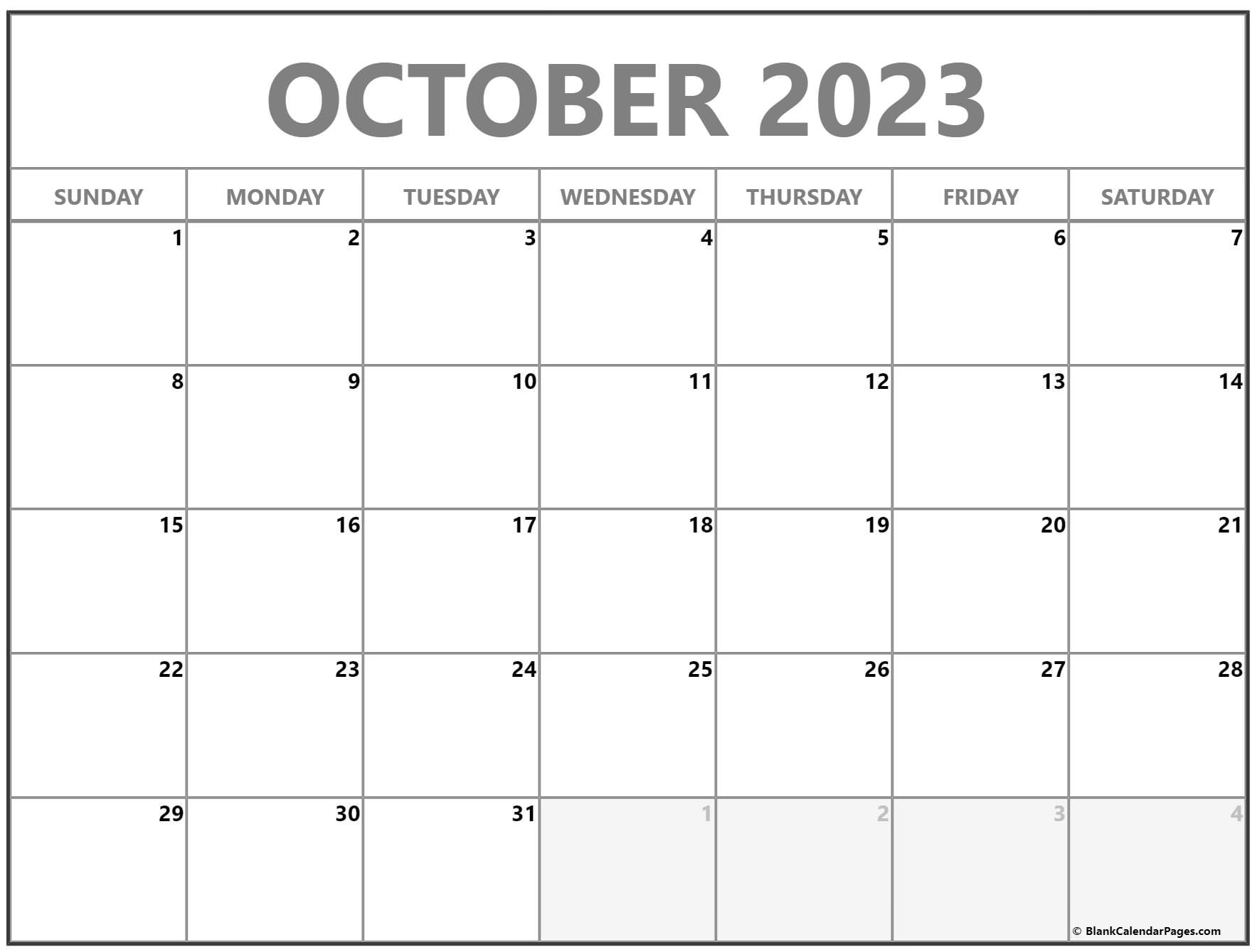 October 2023 calendar free printable calendar