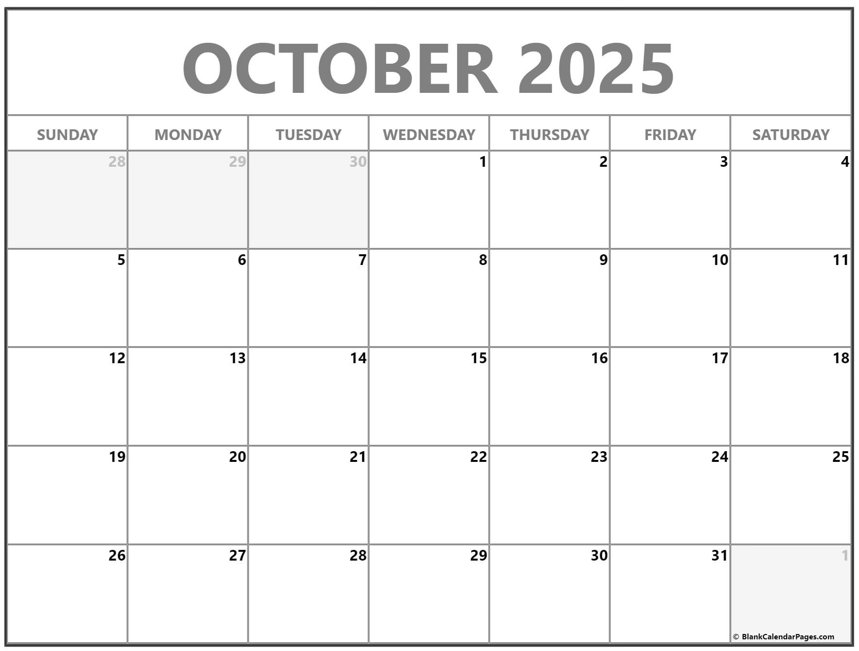 Calendar Template October 2025 Calendar Donna Gayleen