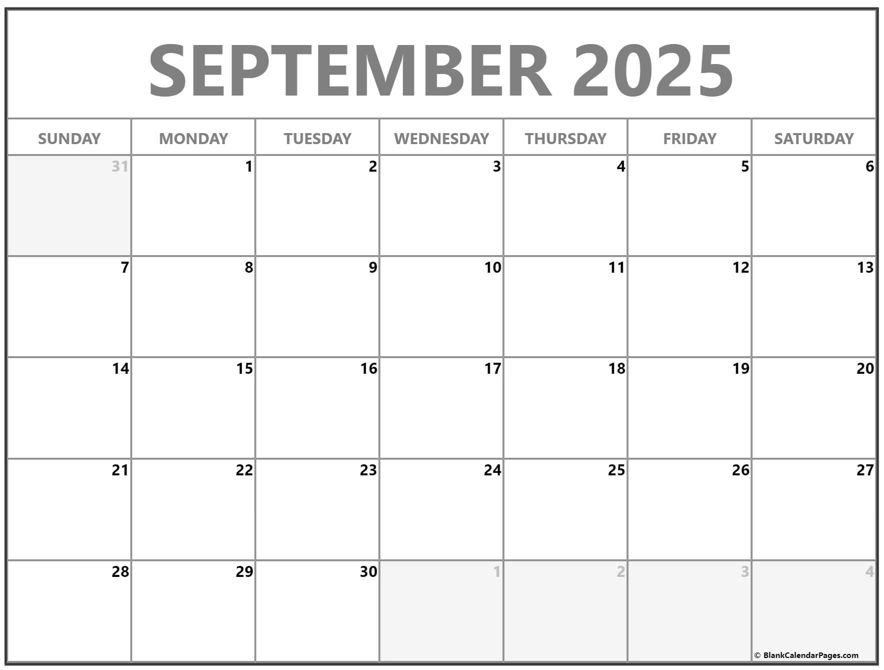 Printable Monthly Calendar September 2025