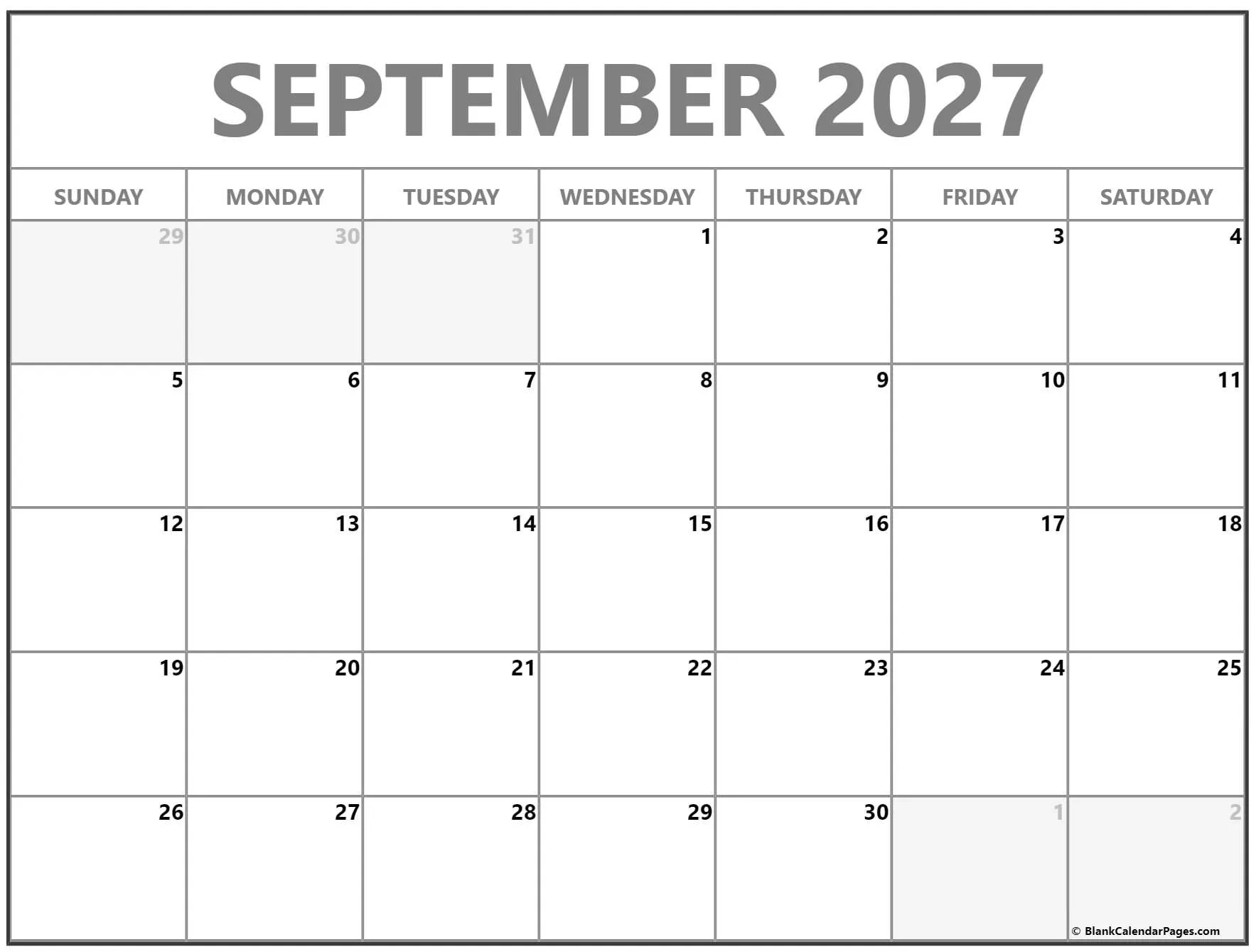 Blank calendar for September 2027