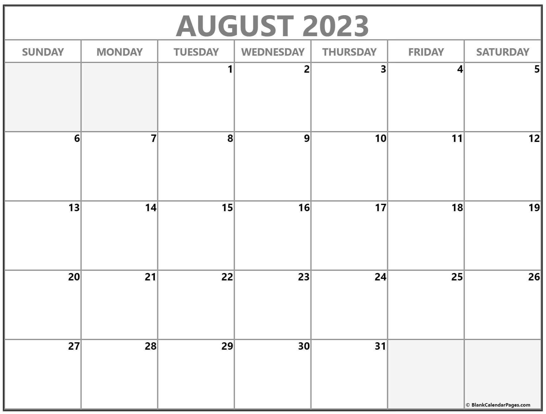 August 2023 Blank Monthly Calendar Photos