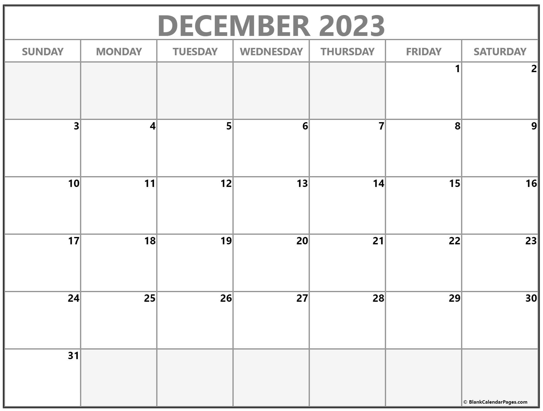 December Blank Calendar 2023 Printable Free
