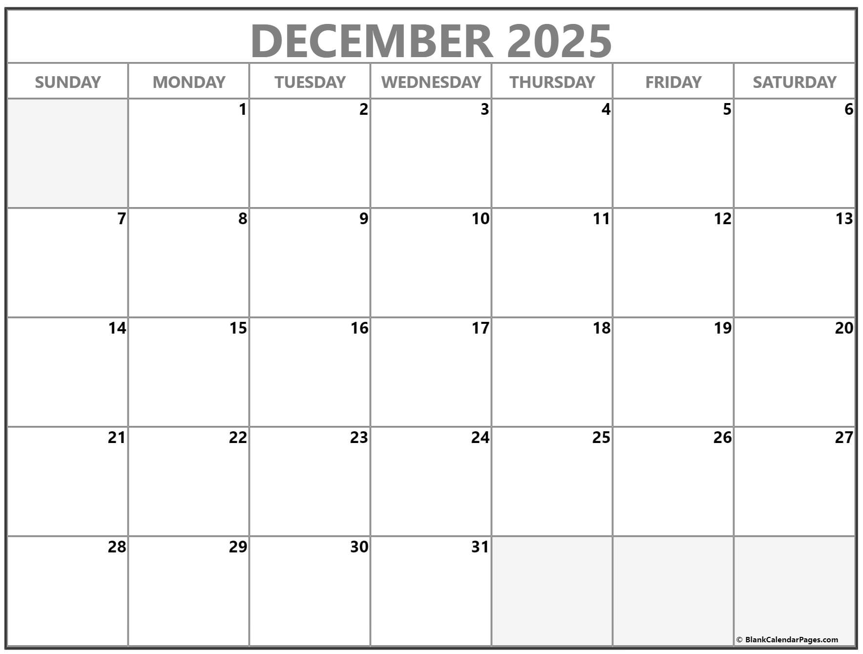 December 2025 calendar free printable calendar