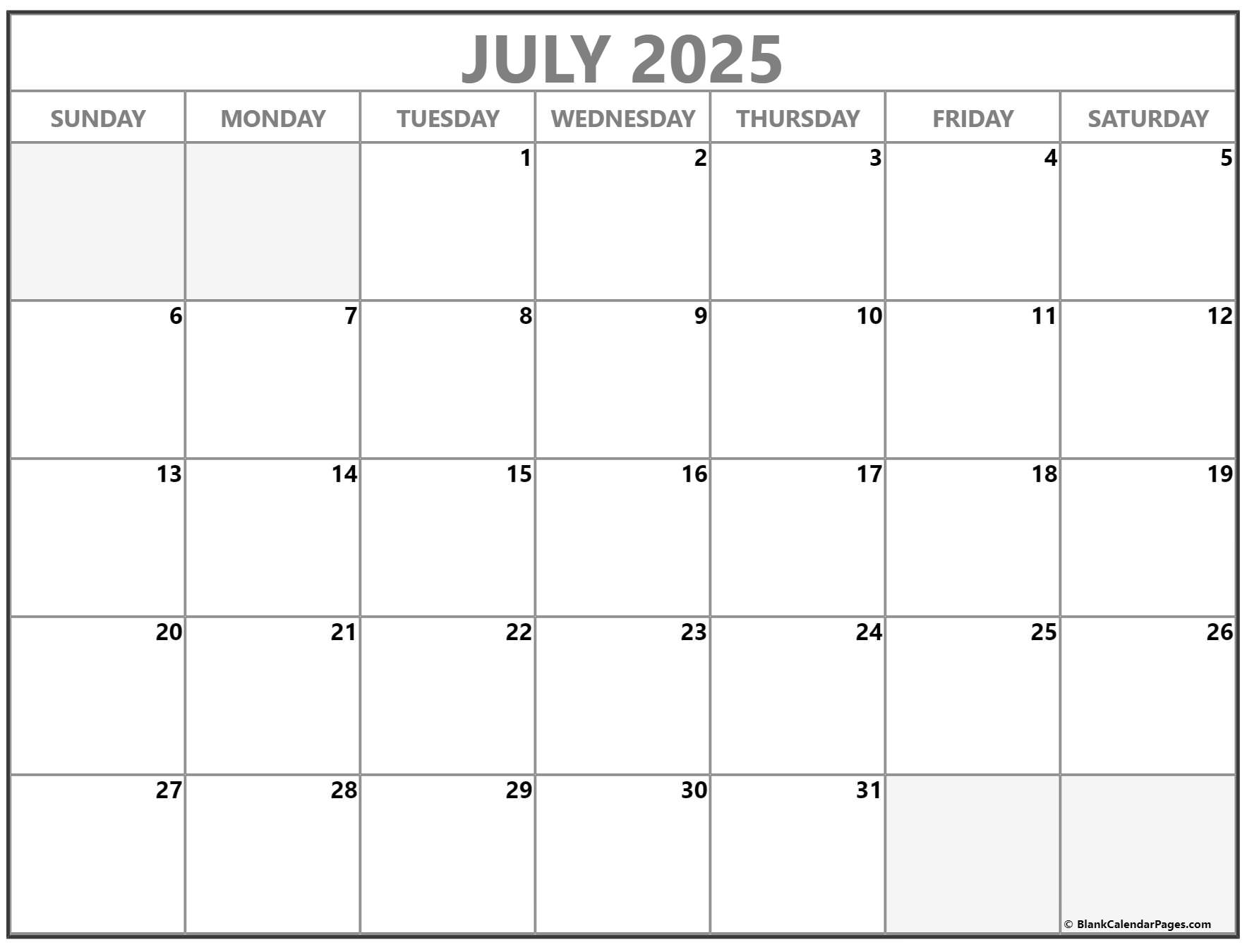 July 2025 calendar free printable calendar