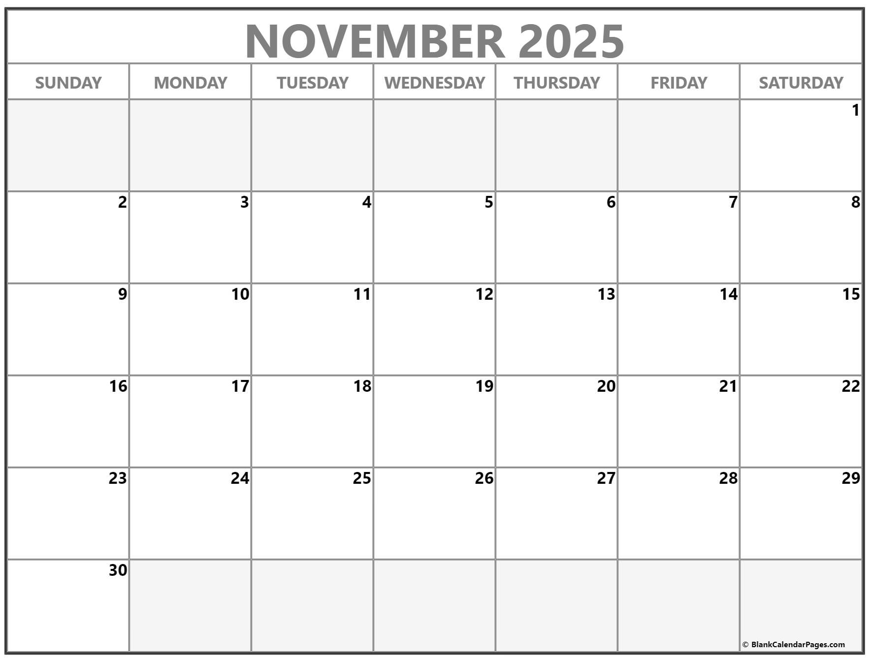 Blank November Calendar 2025