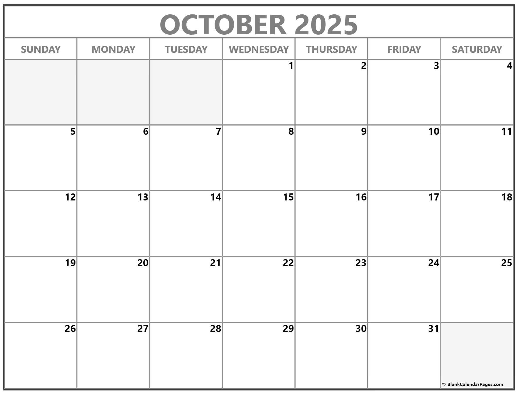 Blank Calendar October 2025