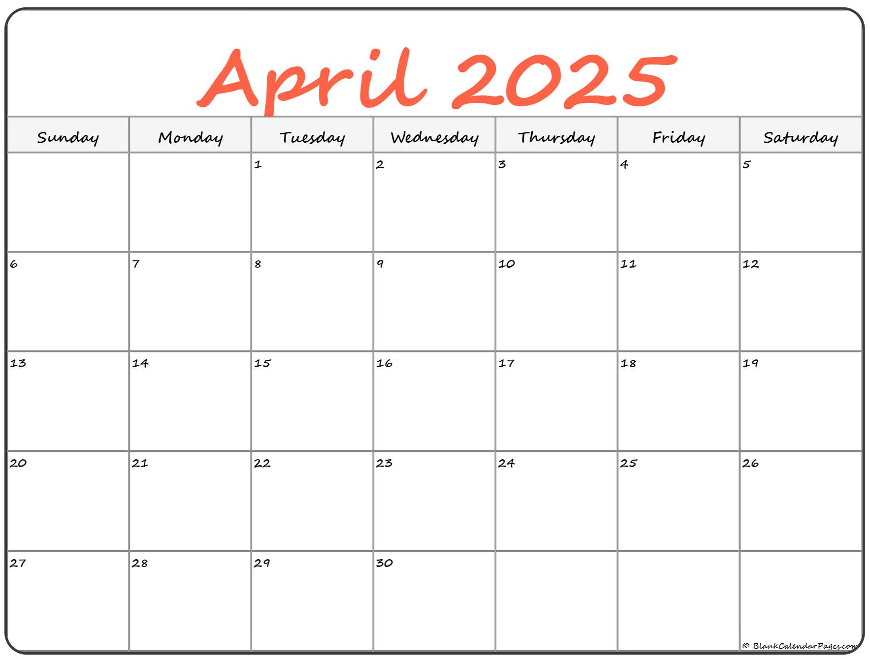 April 2025 calendar free printable calendar