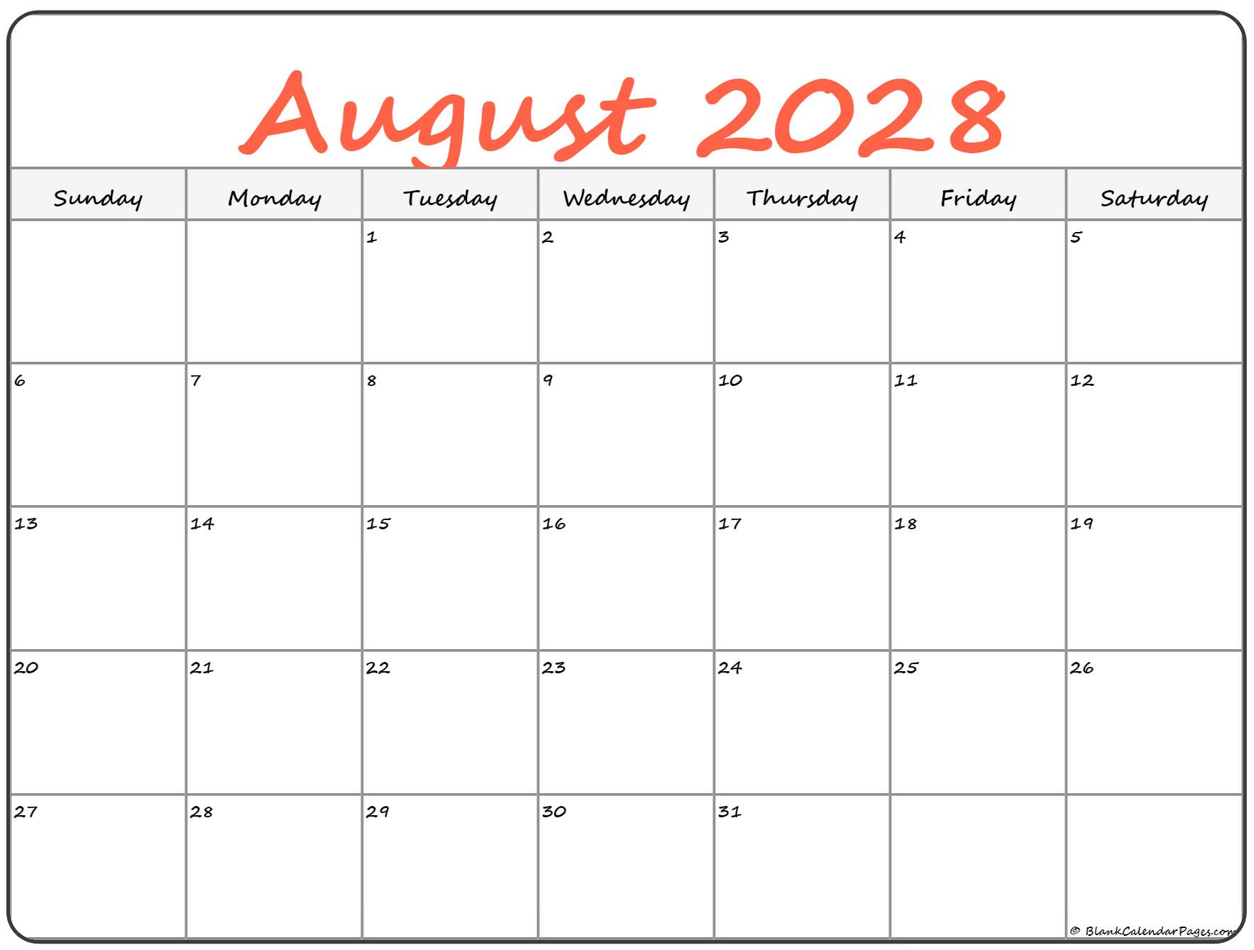 August 2028 calendar