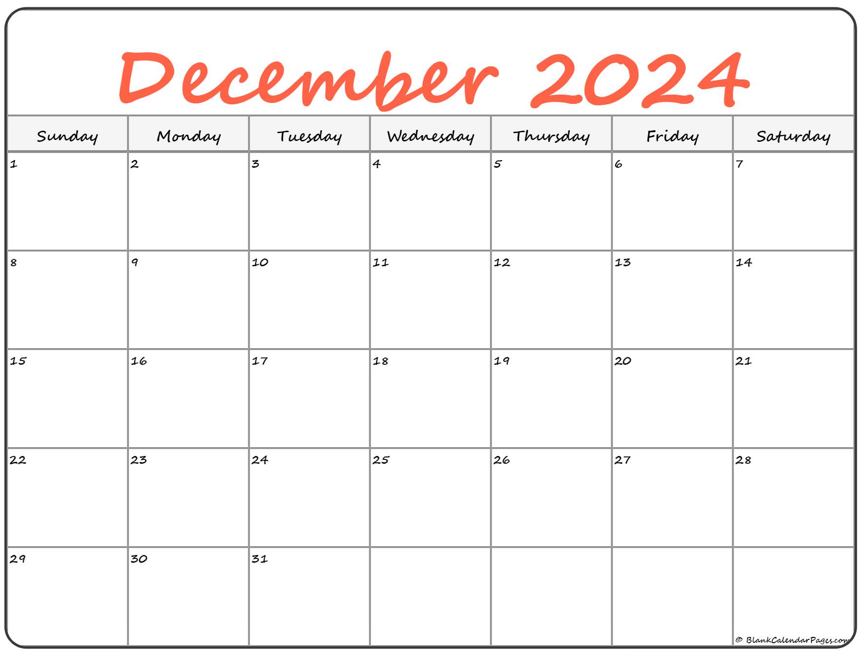 December 2024 calendar free printable calendar