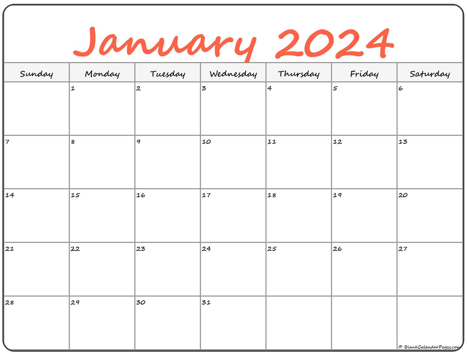 January 2024 calendar free printable calendar