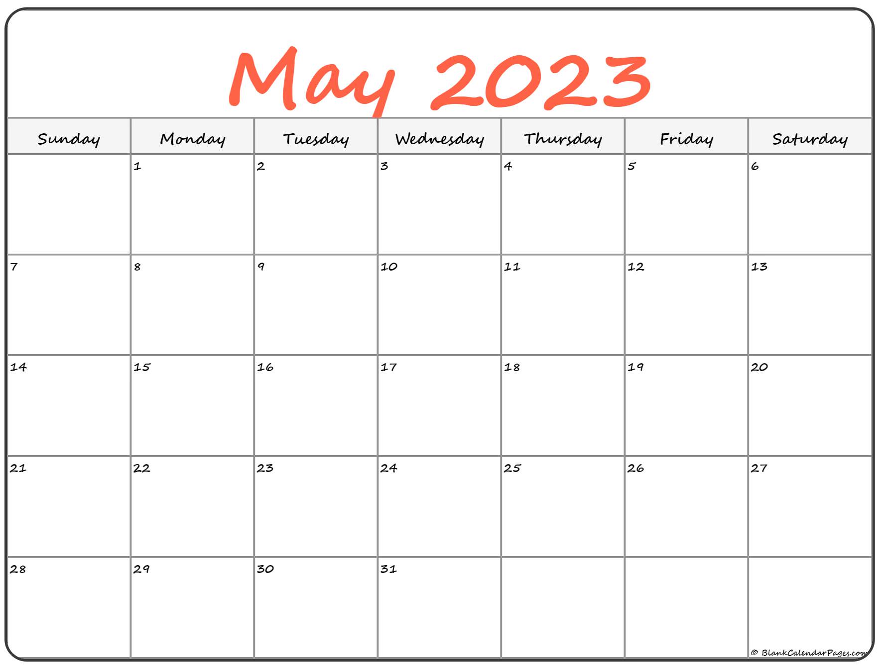 Free Printable May 2023 Calendar Template