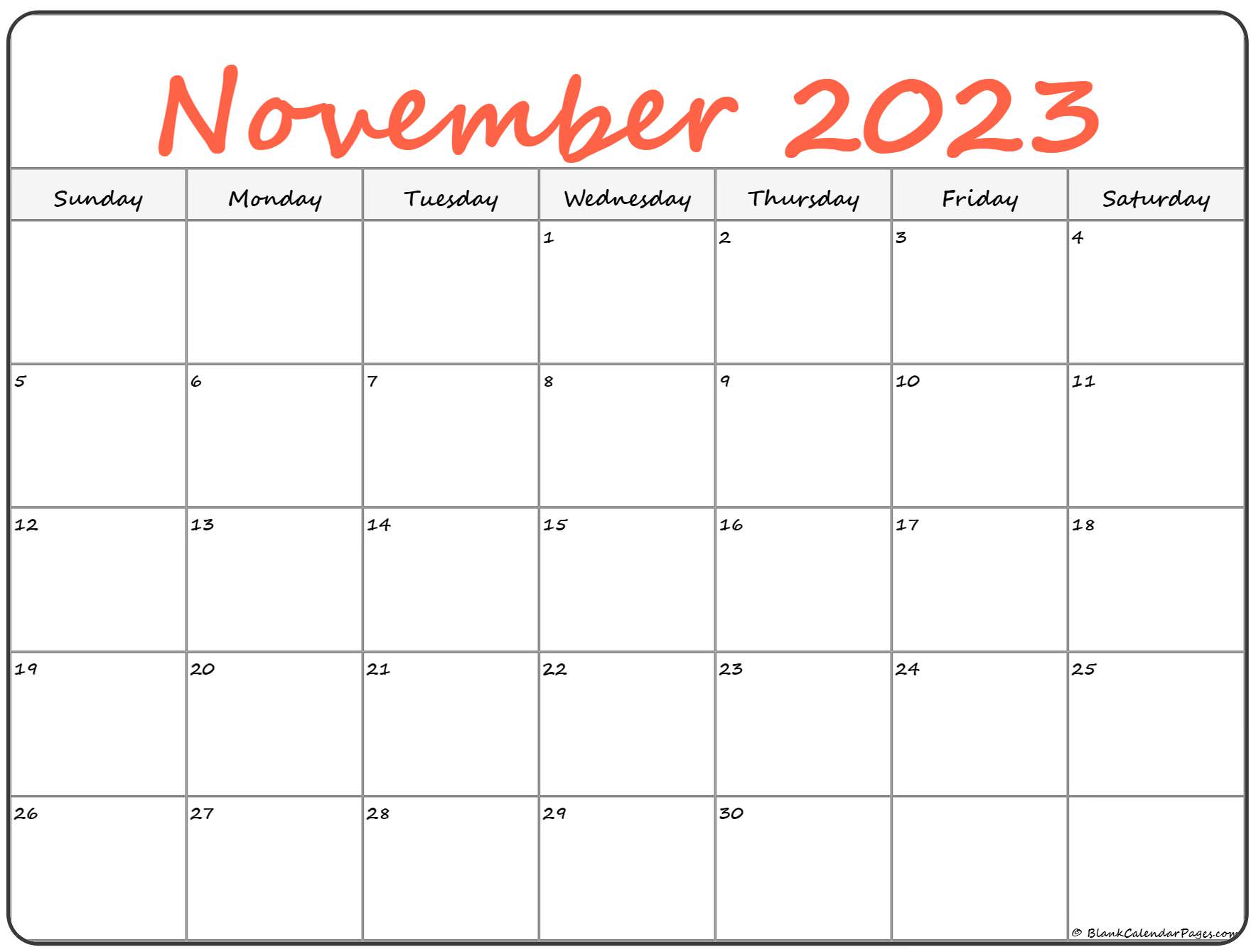 November 2023 calendar free printable calendar