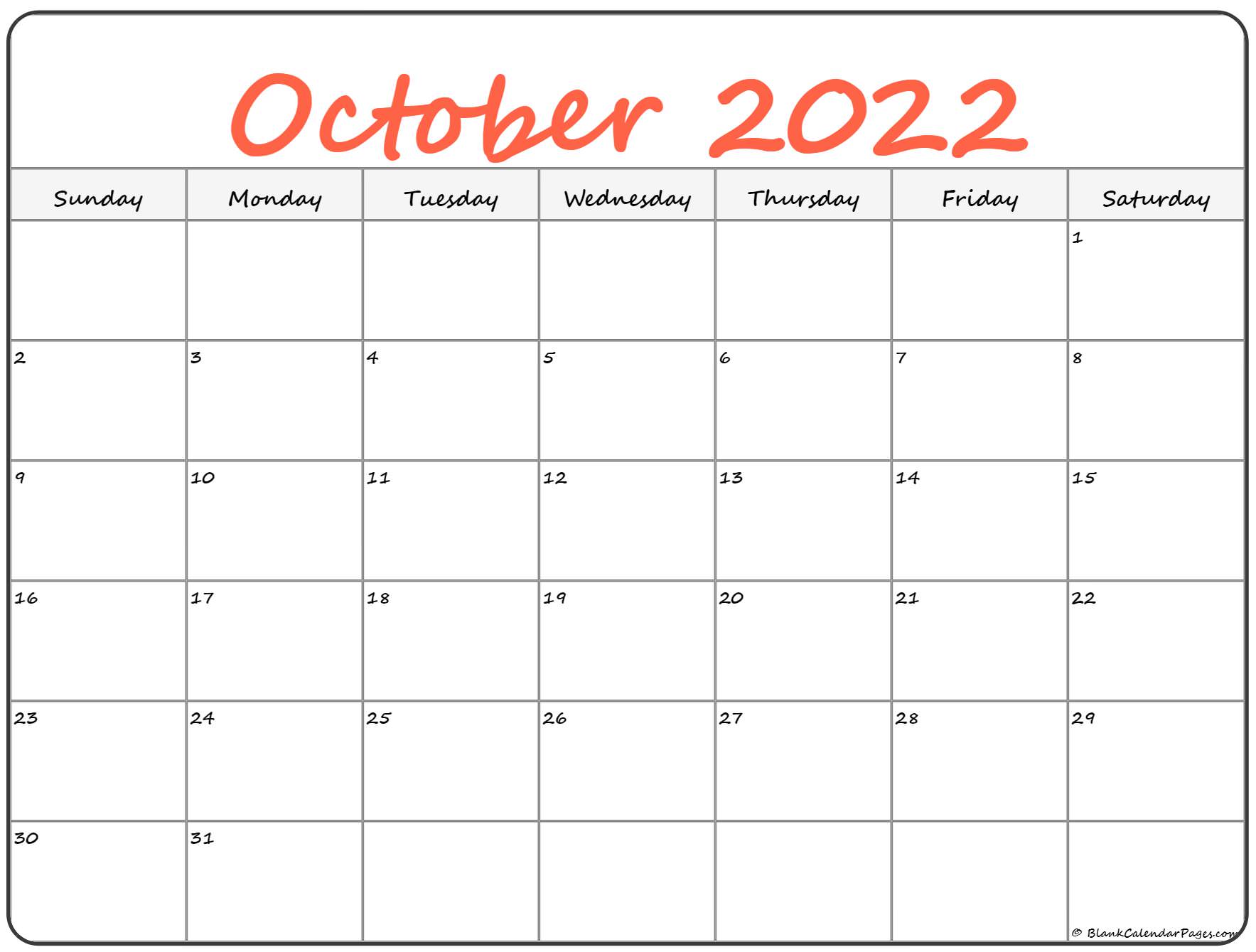 october 2022 calendar free printable calendar