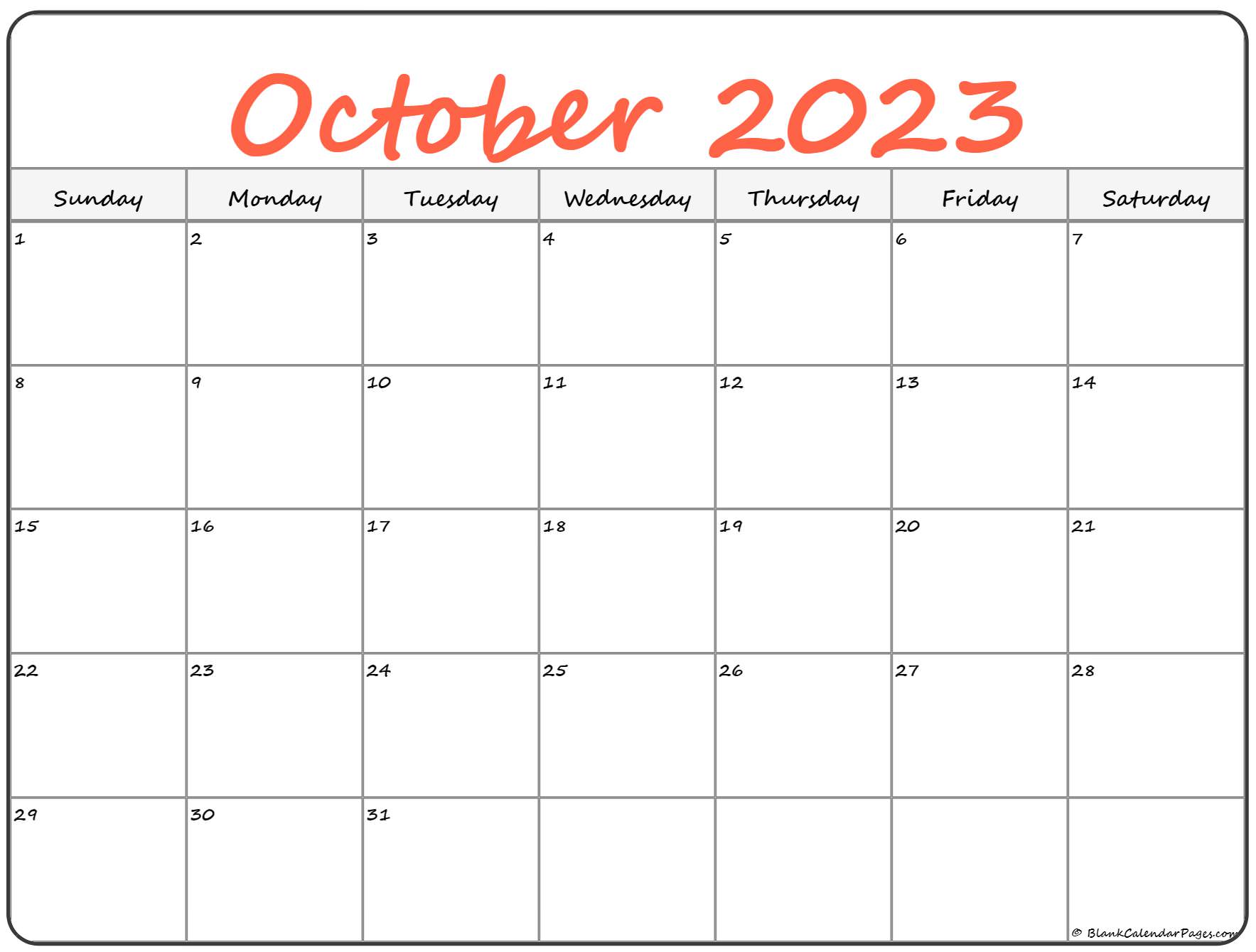 October 2023 Calendar Free Printable Calendar October 2023 Calendar 