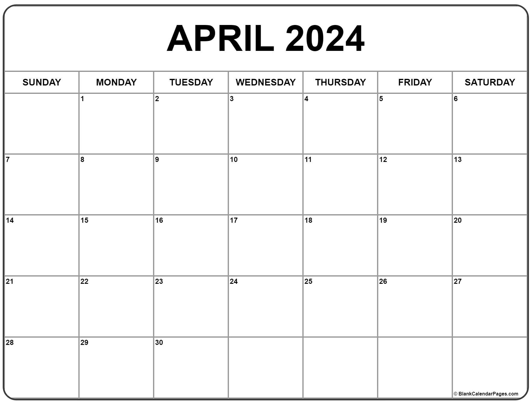 Free April Calendar 2024 Bobby Teirtza