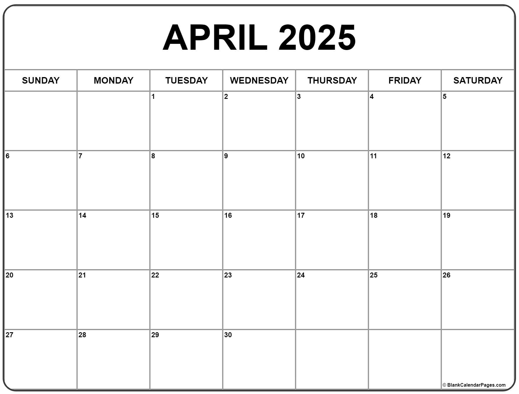 2025 April Calendar To Print Pdf File