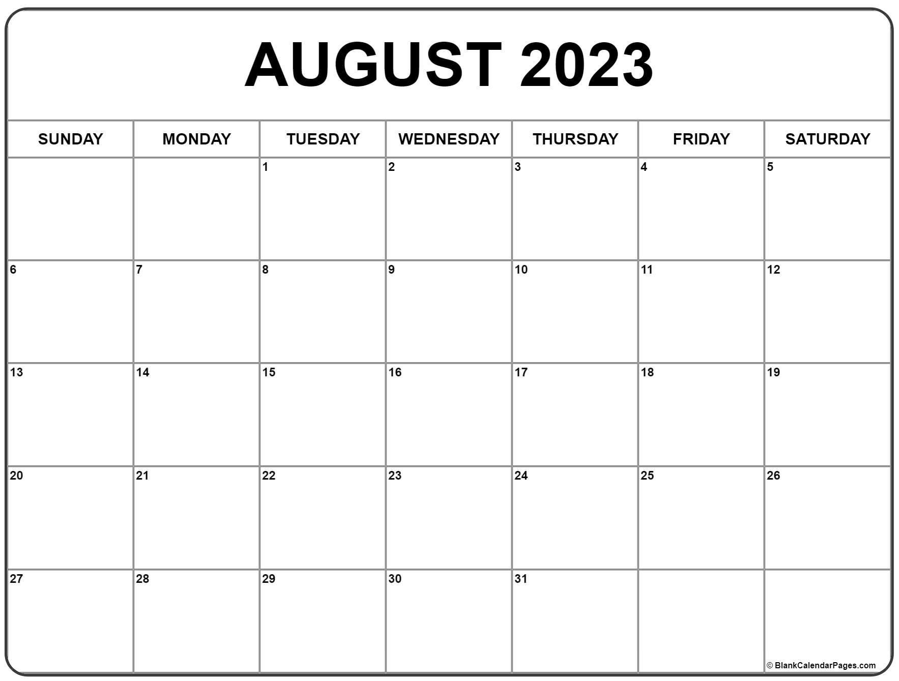 Printable August 2023 Calendar Free 12 Templates Printable Calendar