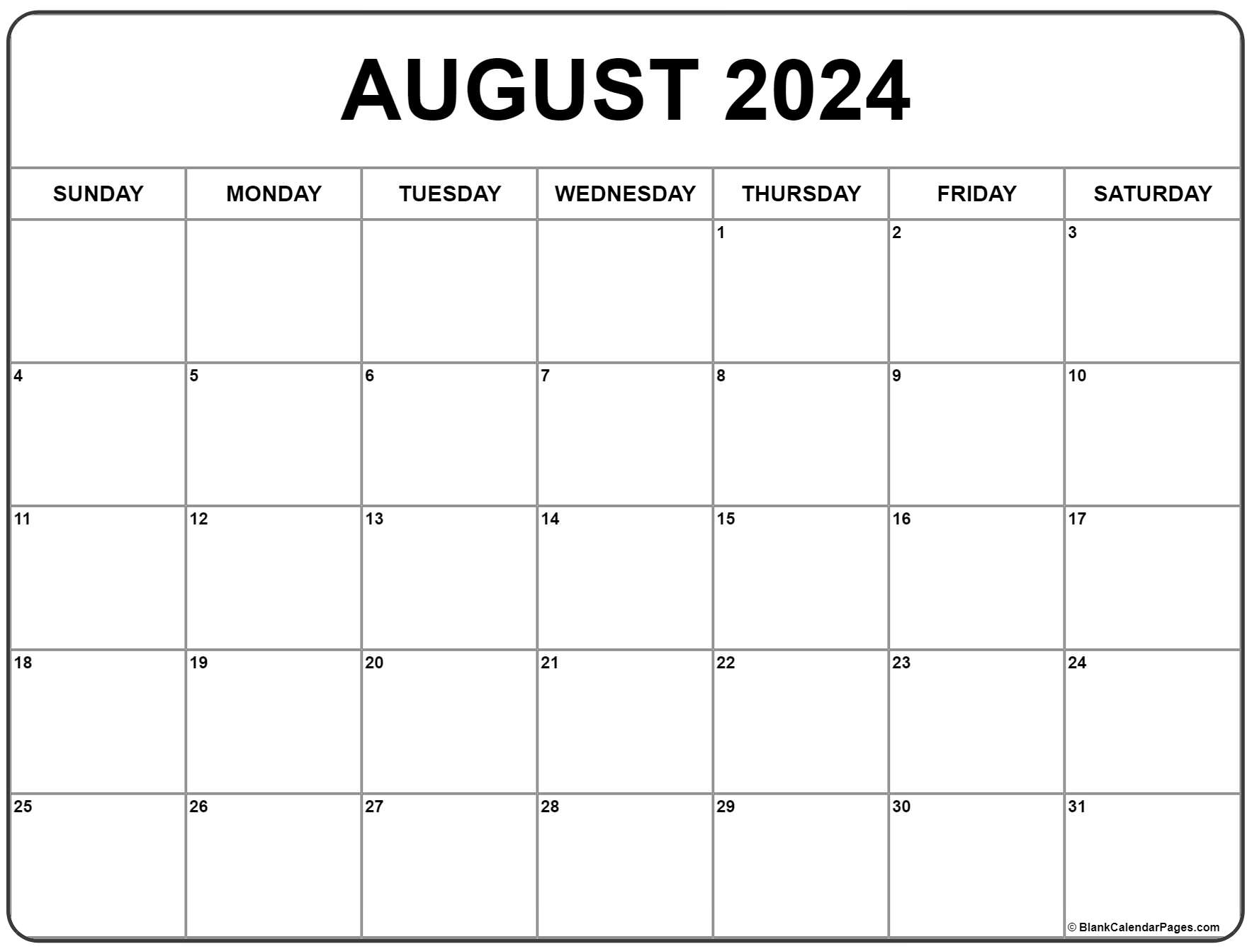 Blank August 2024 Calendar Printable Bel Karlen