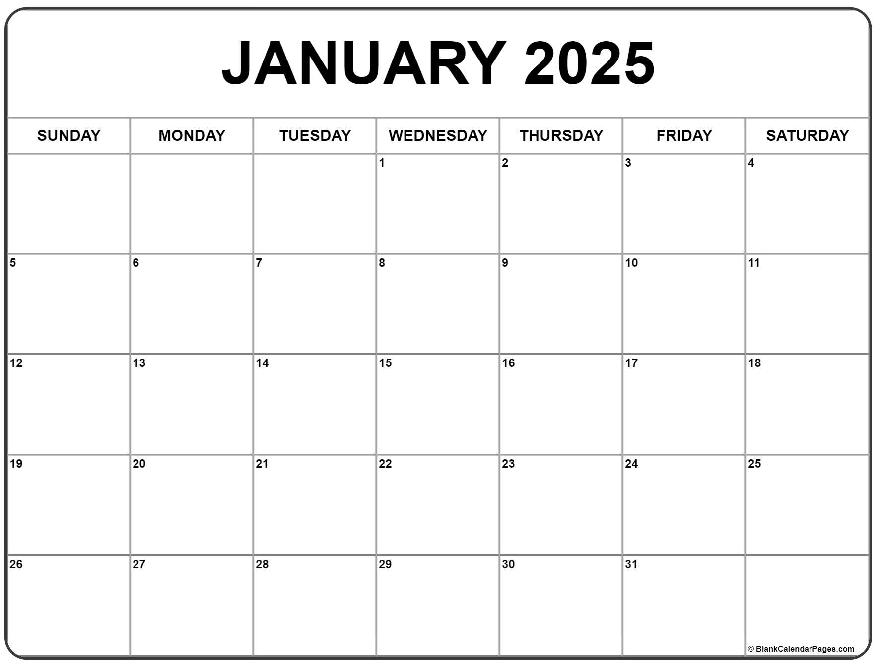 Blank Calendar Template January 2025 Blank Download