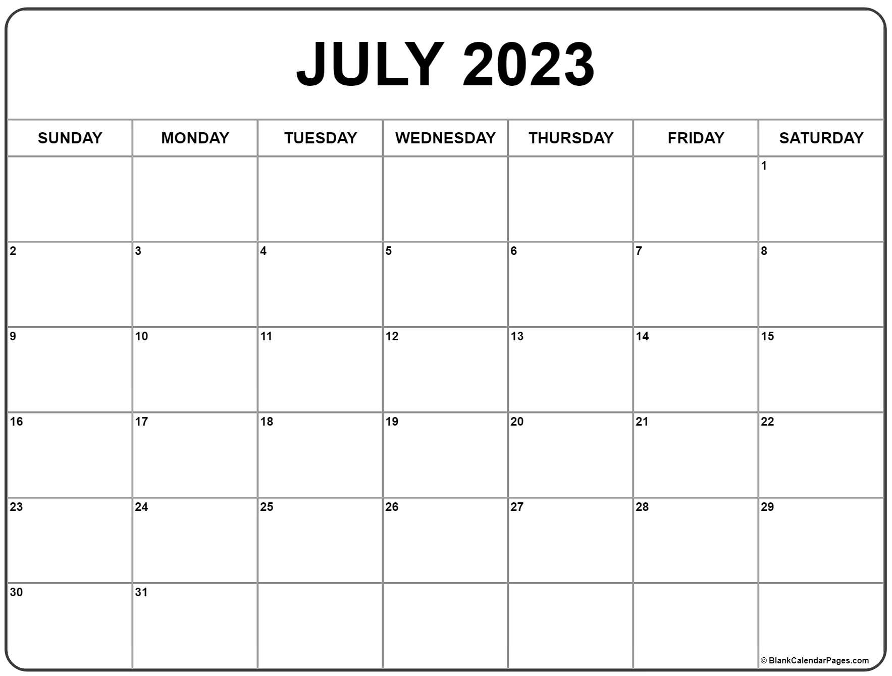 July 2023 calendar free printable calendar