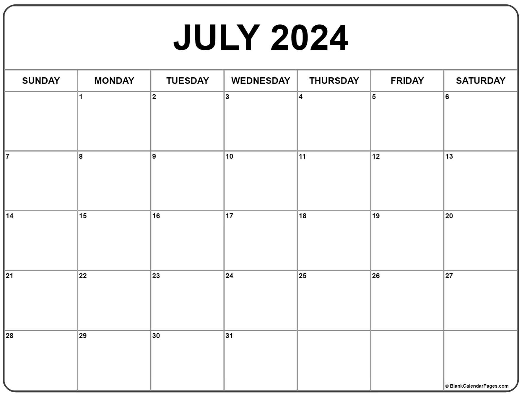 July 2024 calendar free printable calendar