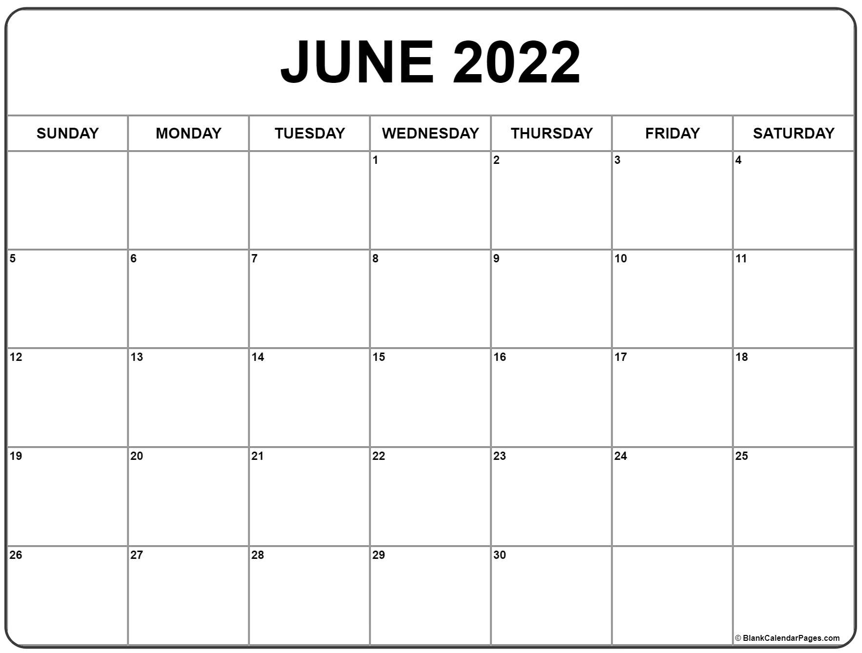 June 2022 Calendar Free Printable Calendar