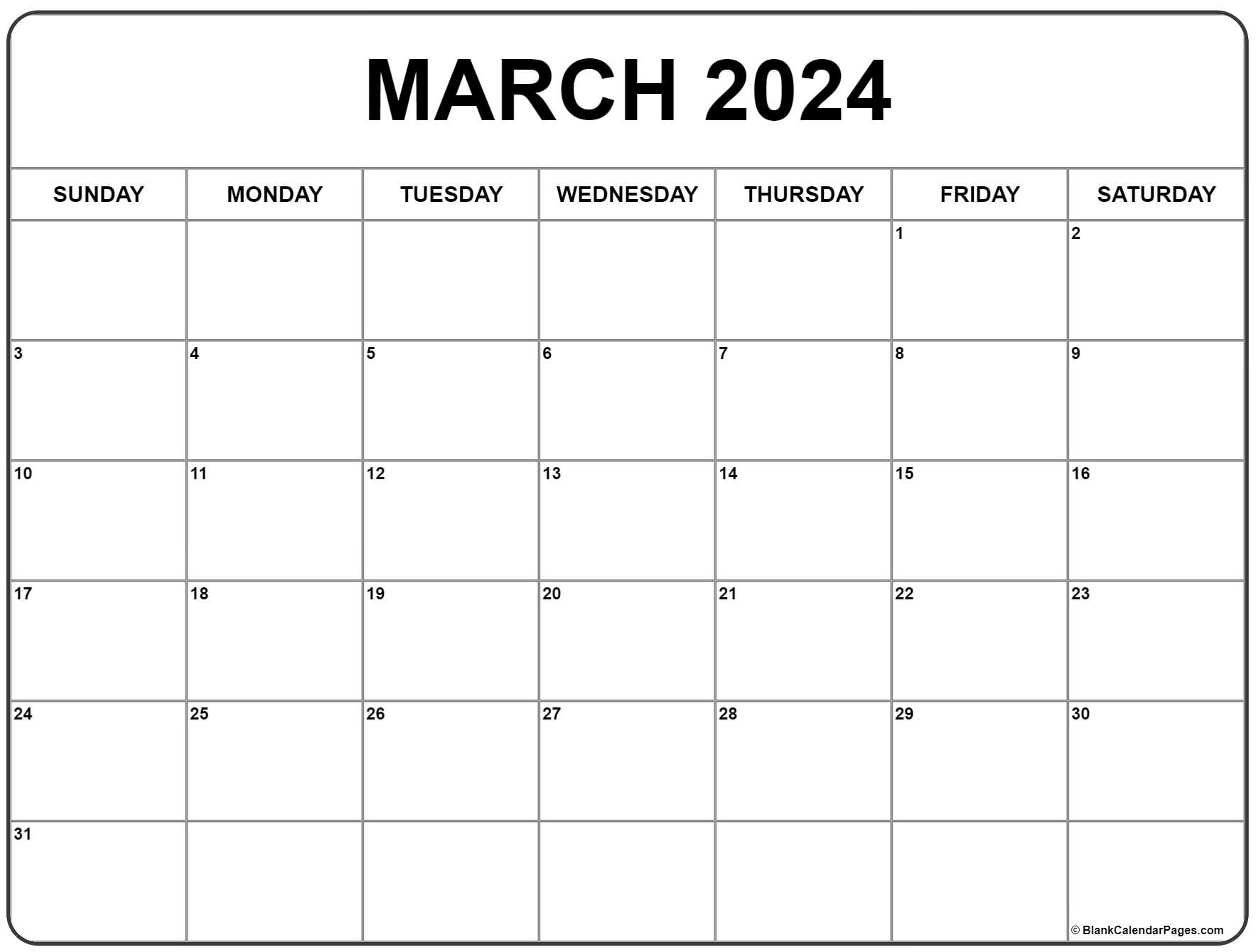 Free Printable March Calendar 2022 March 2022 Calendar | Free Printable Calendar Templates