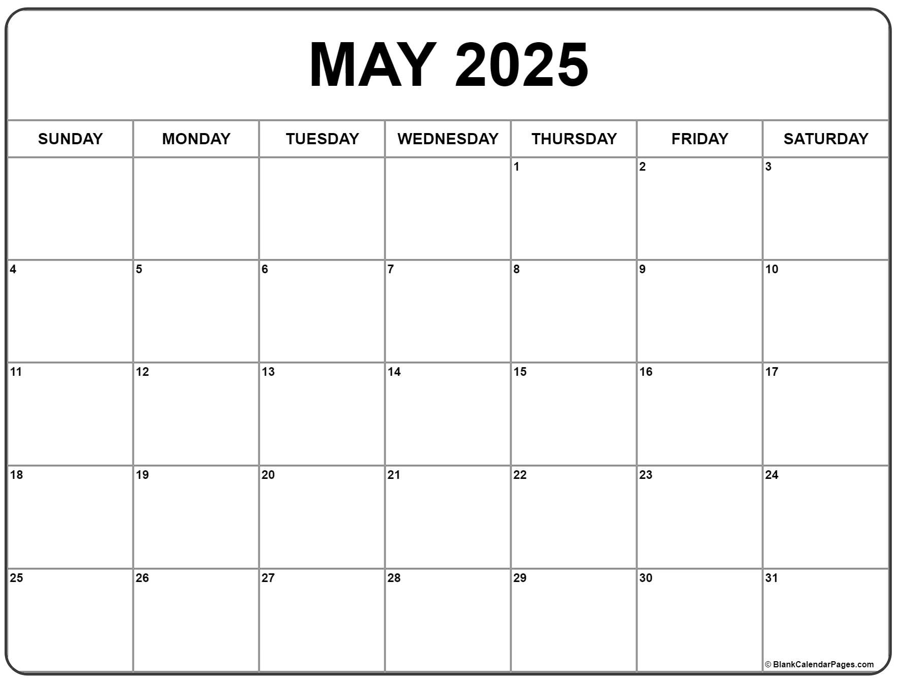 Month Calendar May 2025 