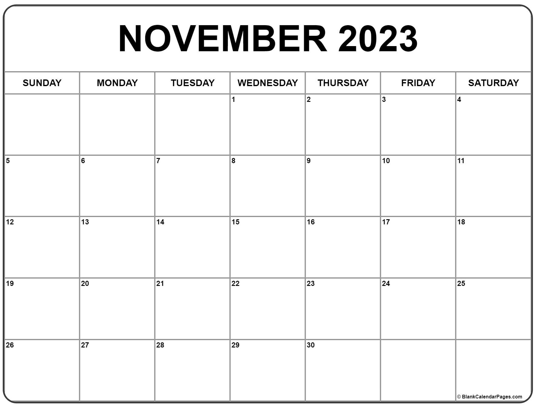 Printable Calendar Nov 2023