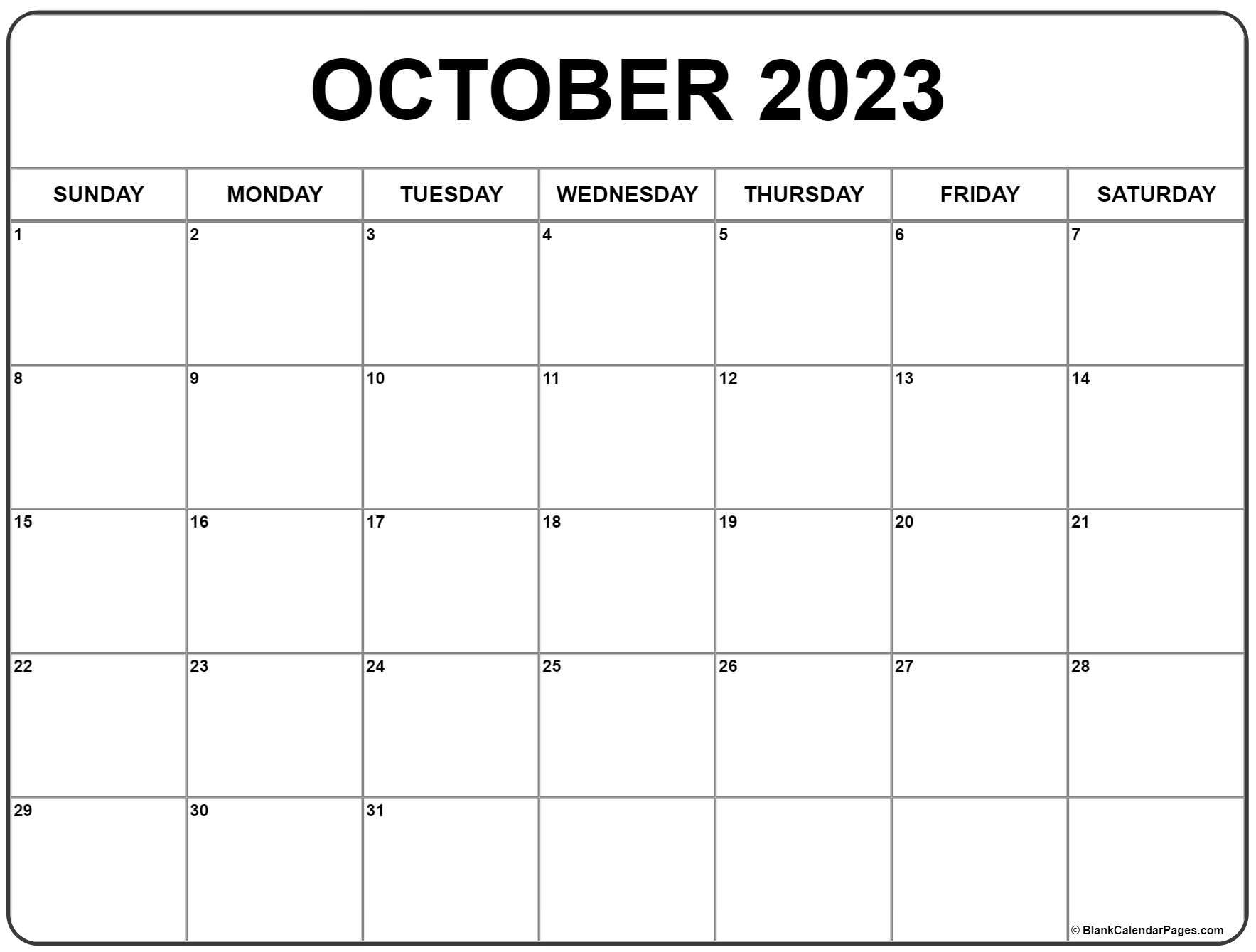 Free Printable October 2023 Calendar Page
