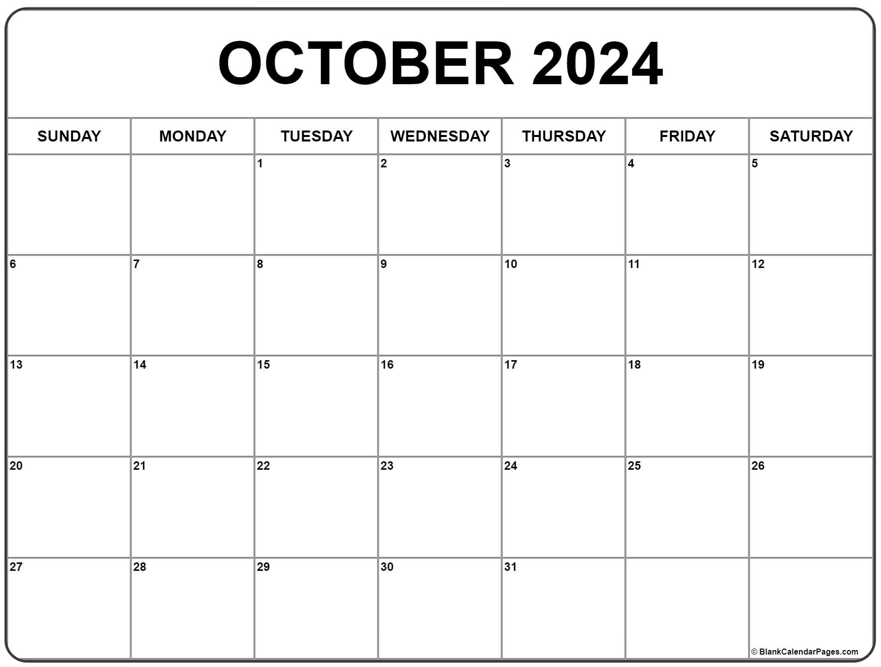 October 2024 Calendar Blank Bekki Carolin