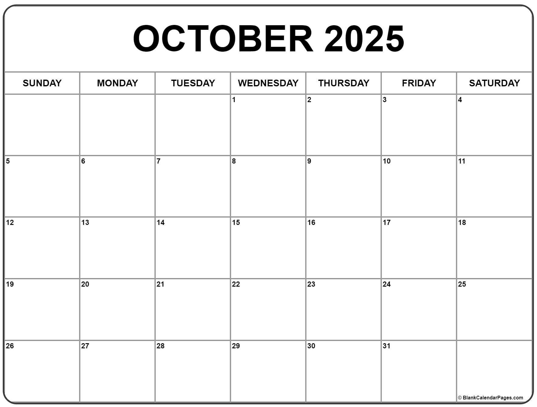 October Calendar Printable 2025 Free