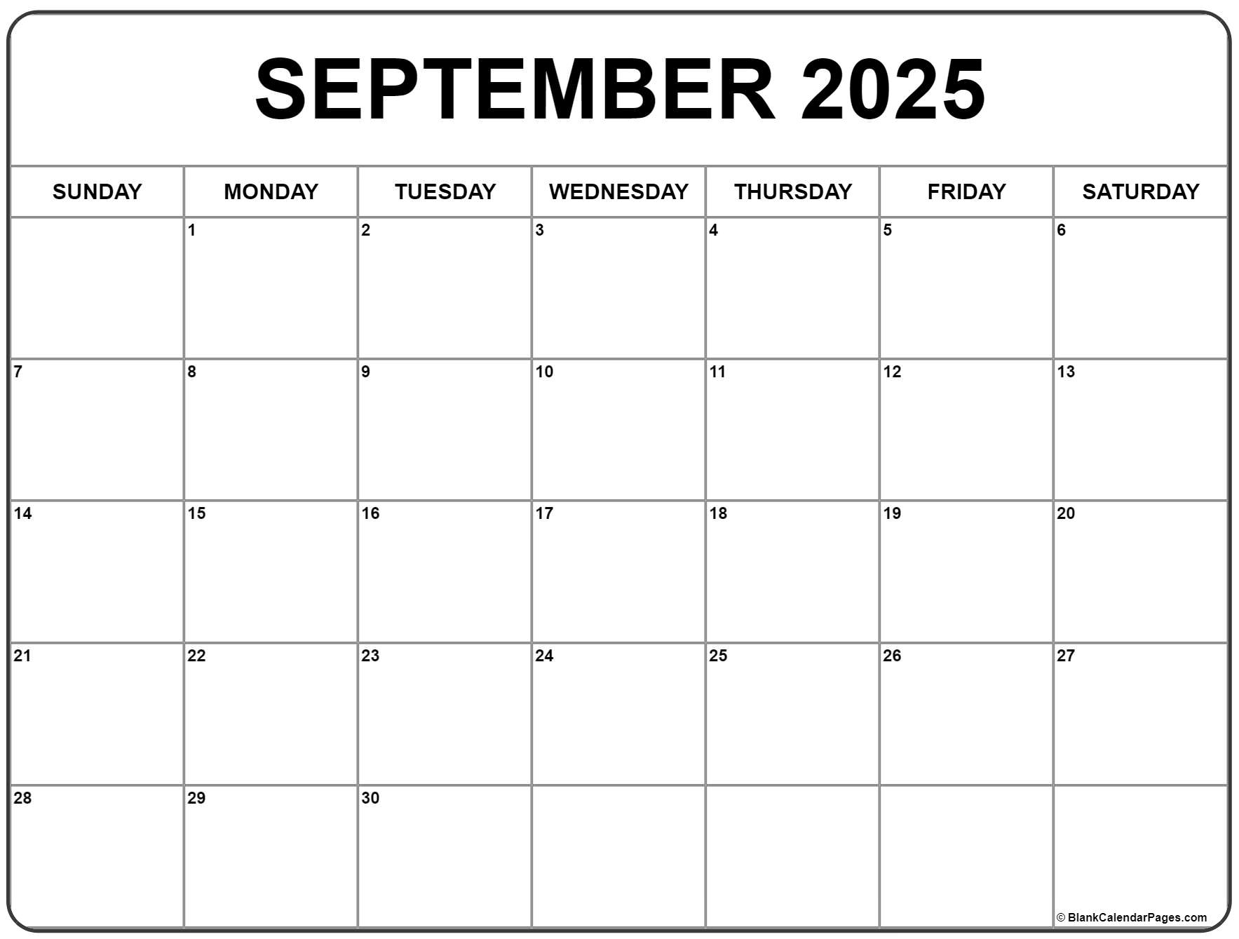 September 2025 Calendar Printable 