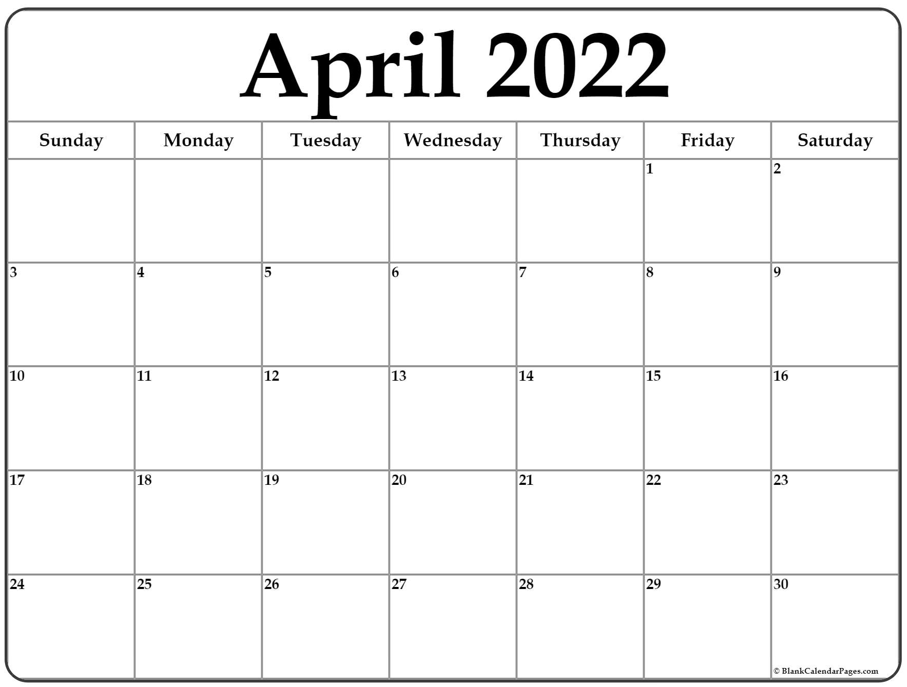 april 2022 calendar free printable calendar