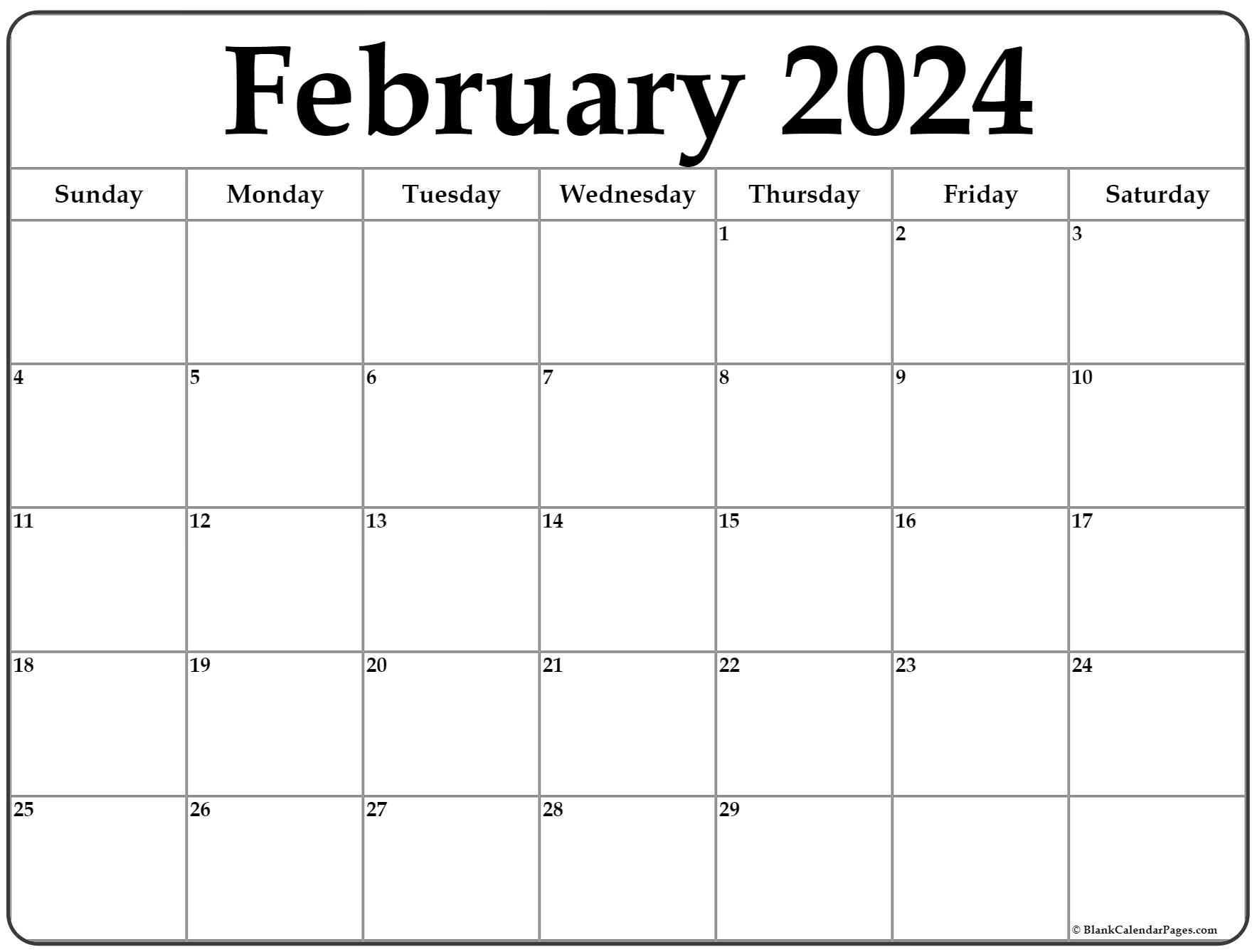 Printable Blank Calendar February 2024 Elyn Norene
